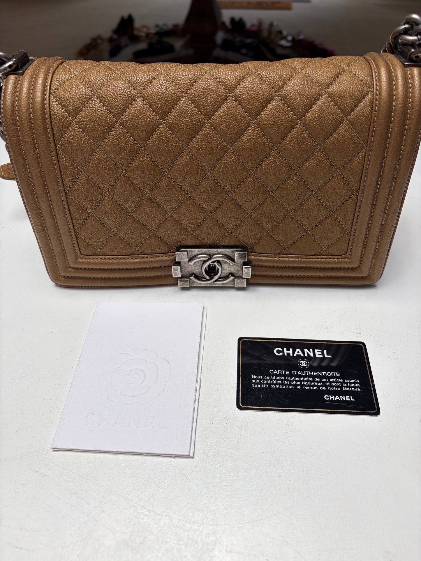 Chanel Boy Medium Brown Aged Ruthenium Hardware