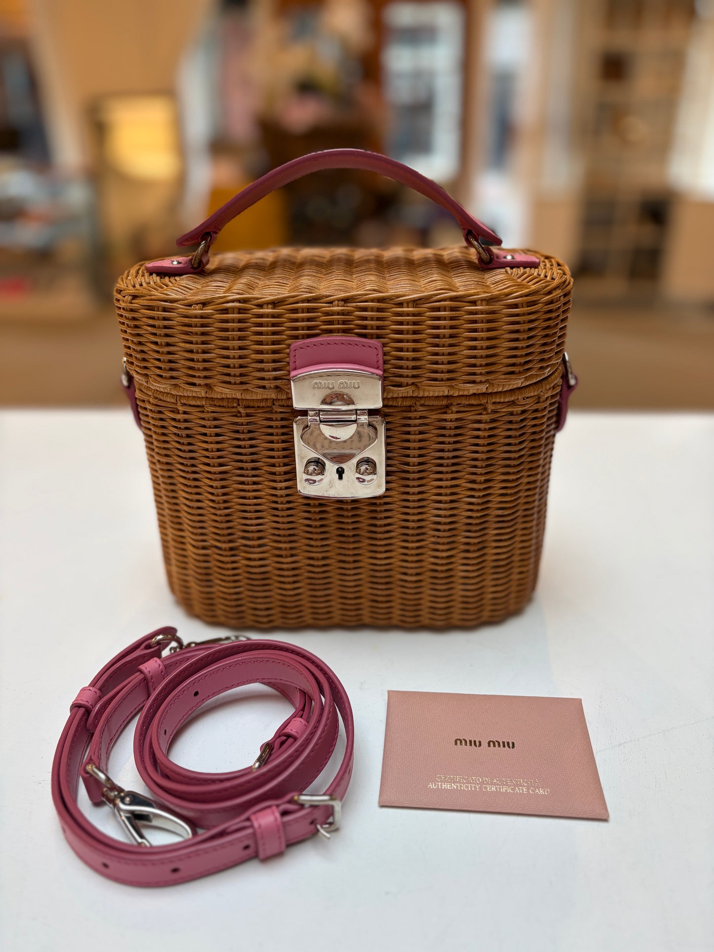 Miu Miu Wicker Basket Bag Pink