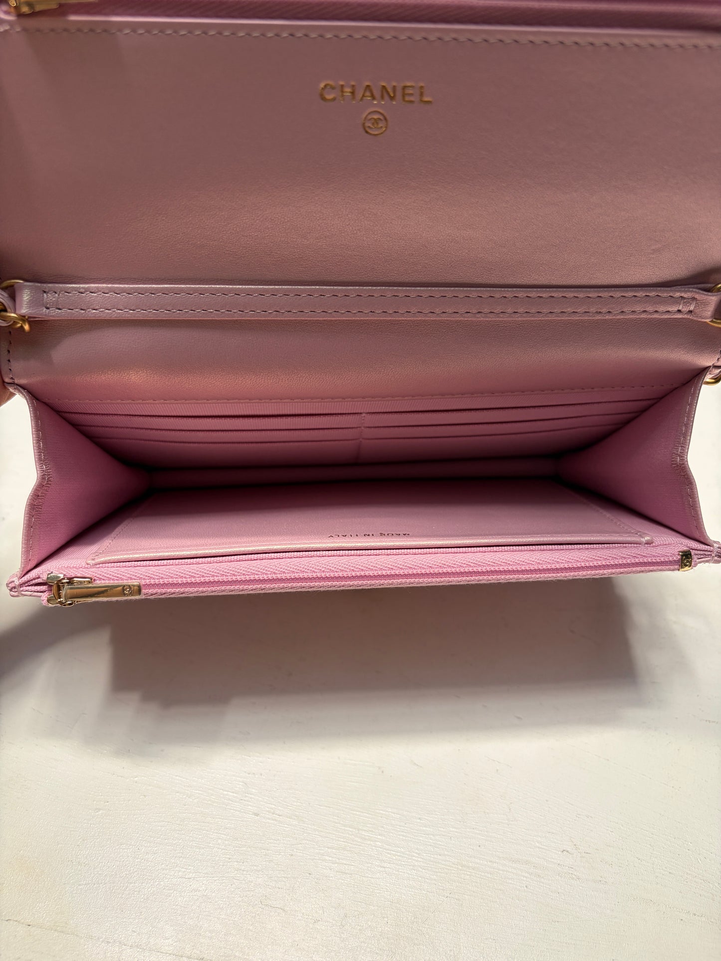 Chanel Light Iridescent Pink Wallet on Chain Pearl Crush