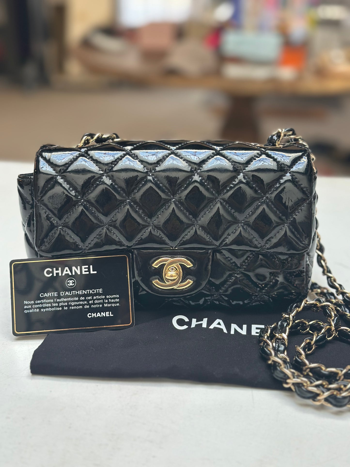 Chanel Rectangular Mini, Patent Black