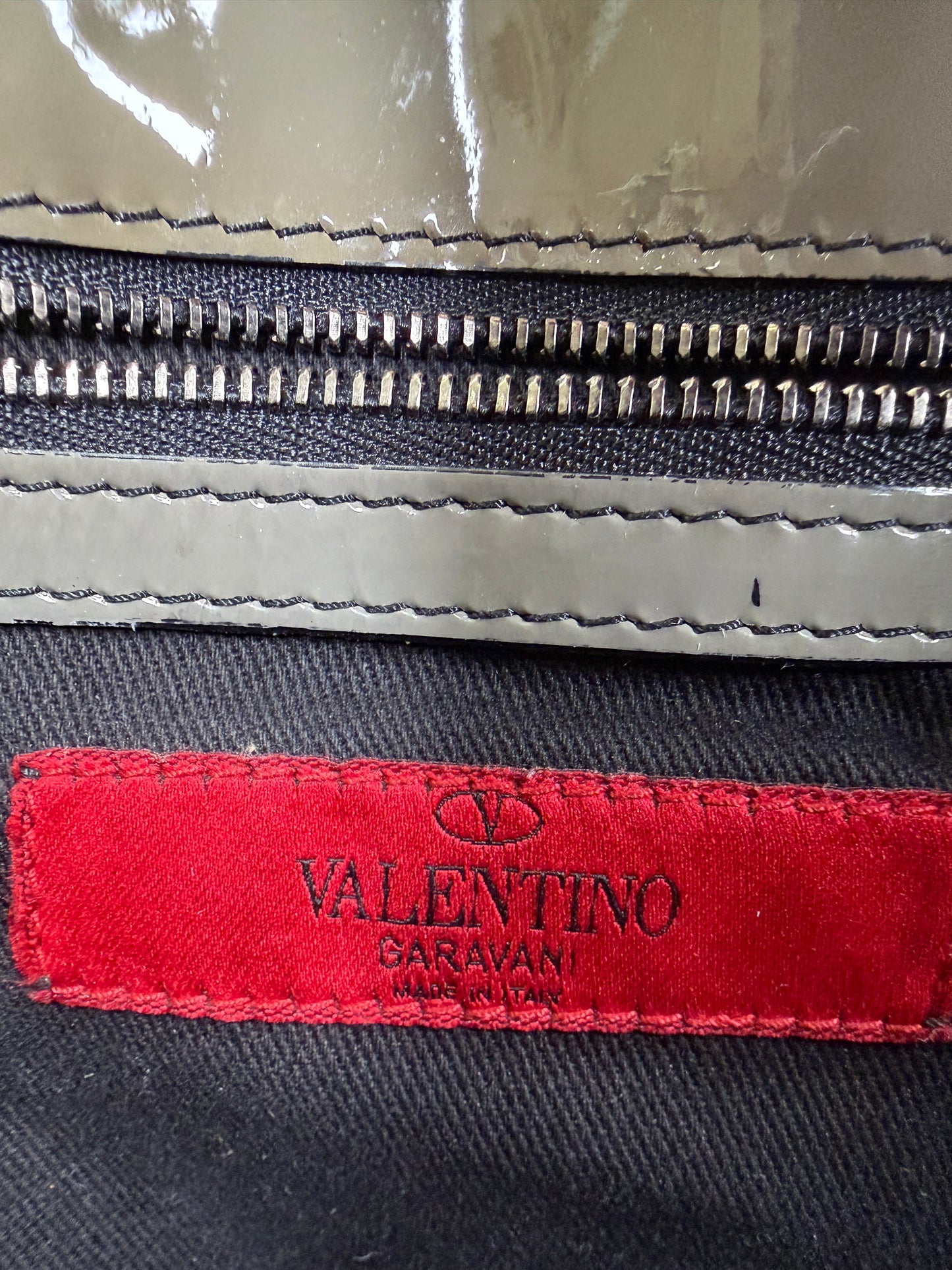 Valentino Garavani Catch Satchel Embelished Olive Green Patent Leather