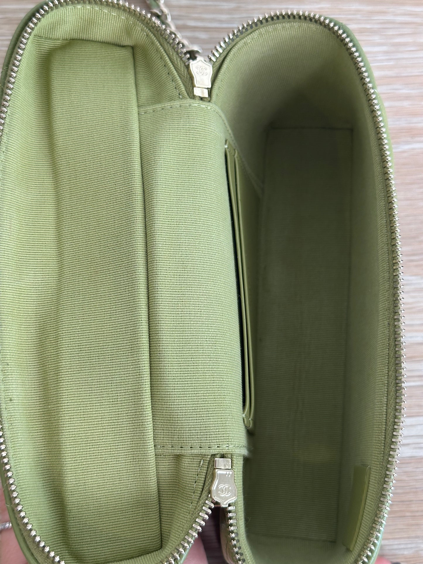 Chanel Caviar Quilted Top Handle Slim Vanity Case Khaki Green