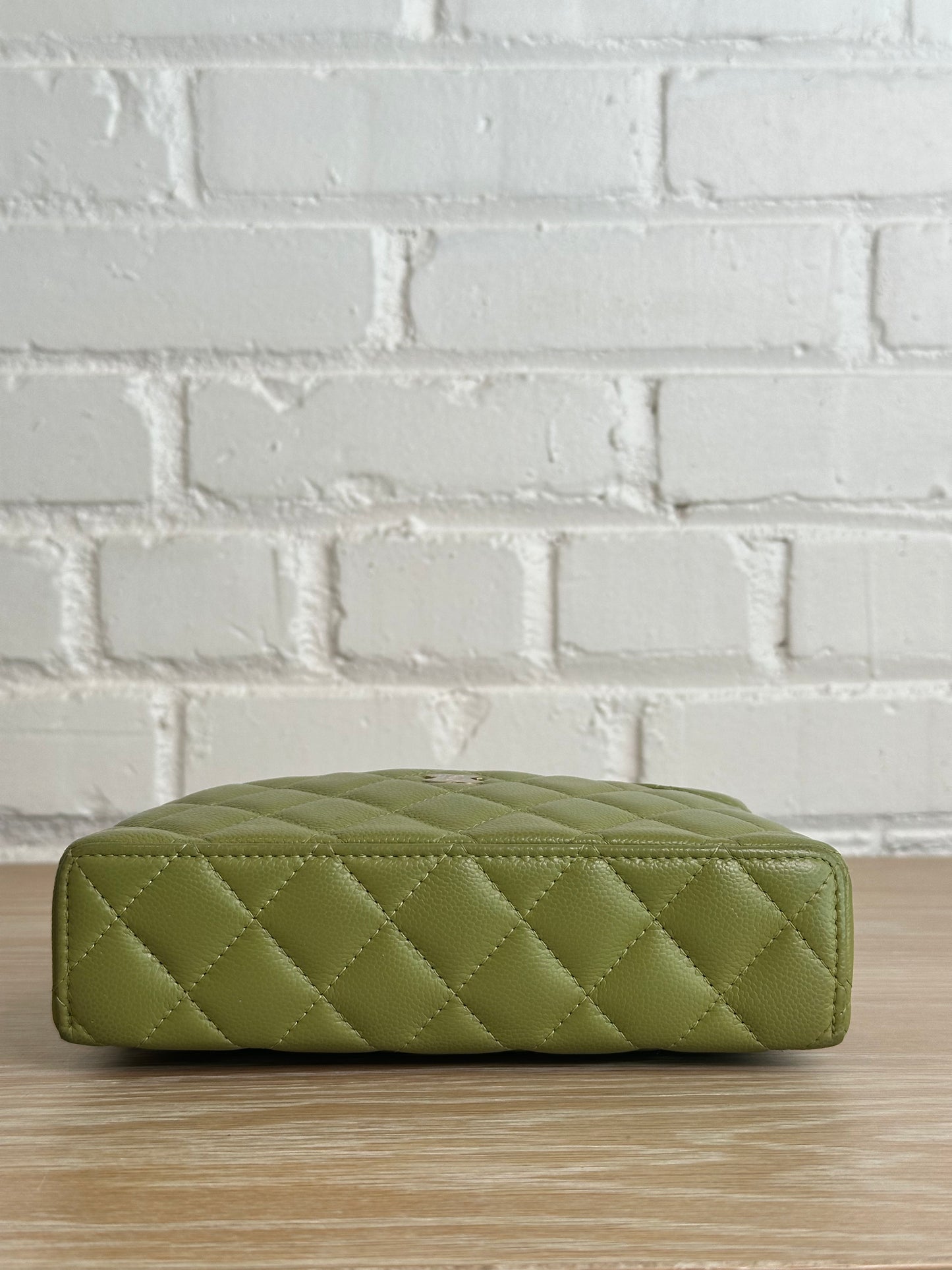 Chanel Caviar Quilted Top Handle Slim Vanity Case Khaki Green