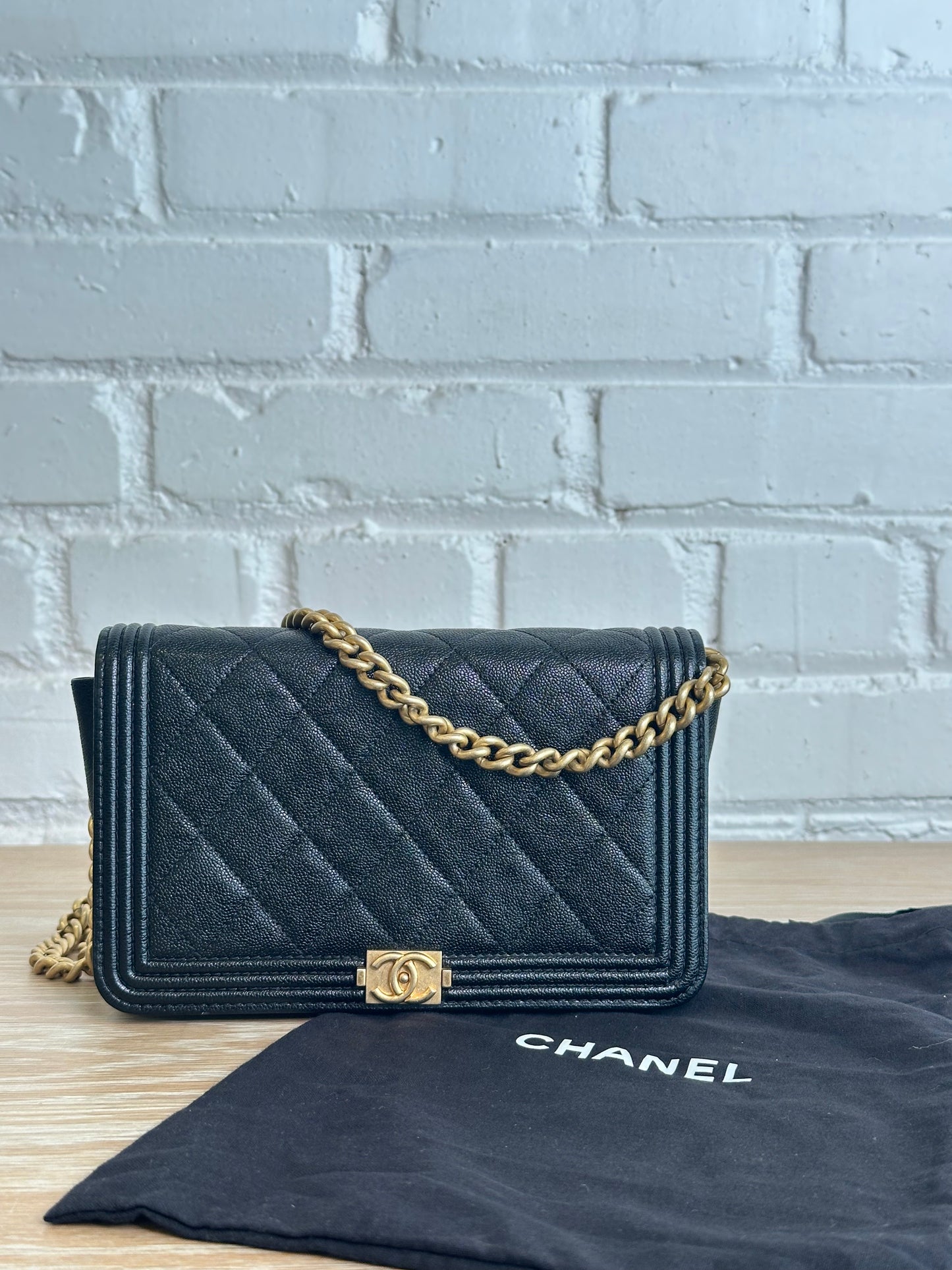 Chanel Boy Wallet on Chain Black Quilted Caviar