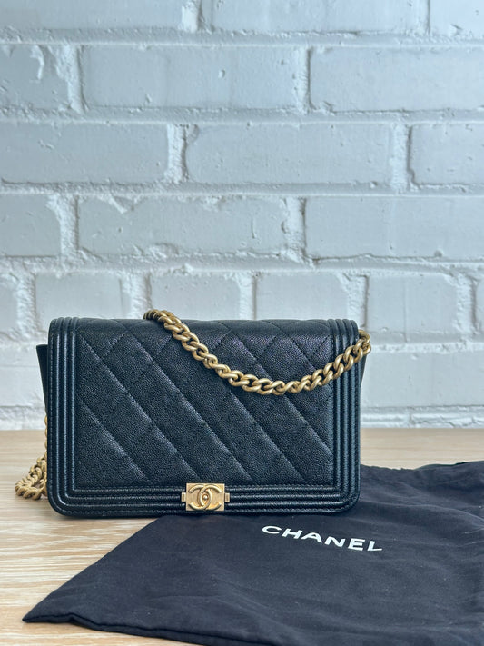 Chanel Boy Wallet on Chain Black Quilted Caviar