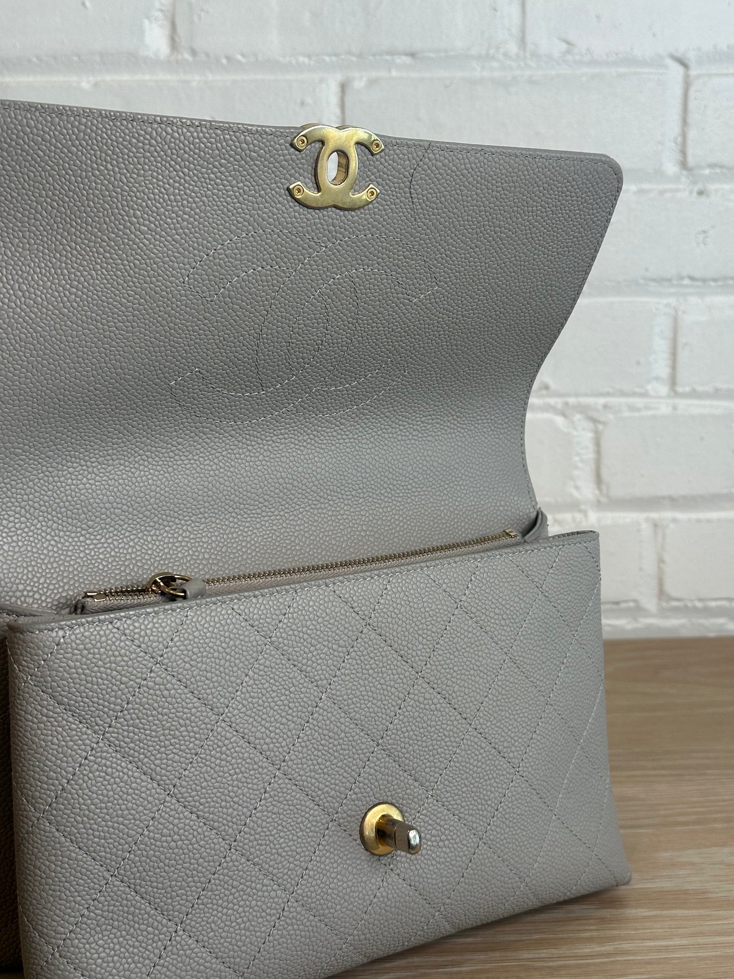 Chanel Grey Caviar Chic Affinity Flap Top Handle