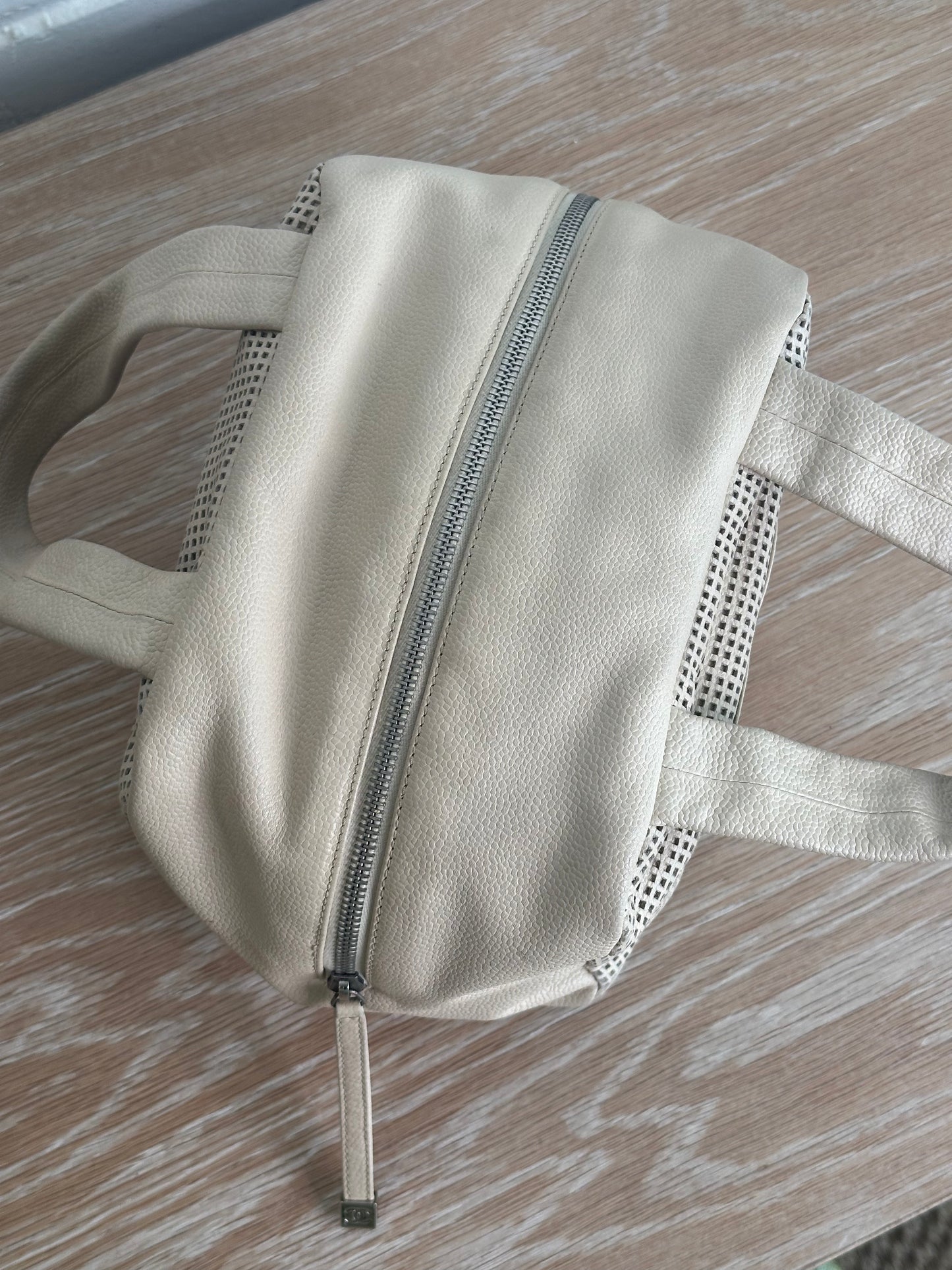 Chanel Cream Leather Bowling Bag