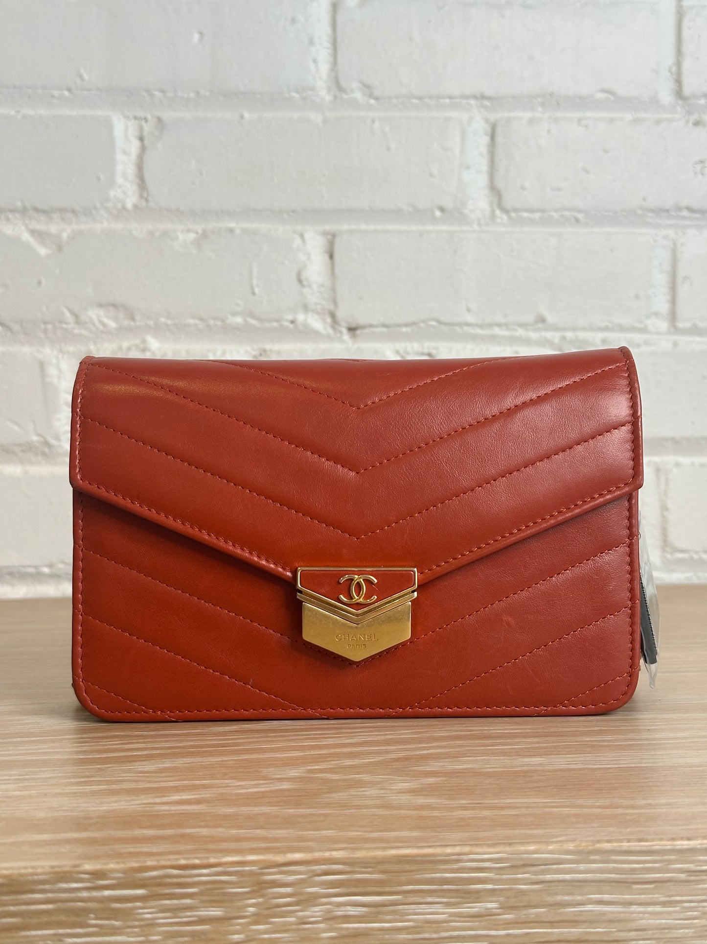 Chanel Medal Envelope WOC Calfskin Leather brick red
