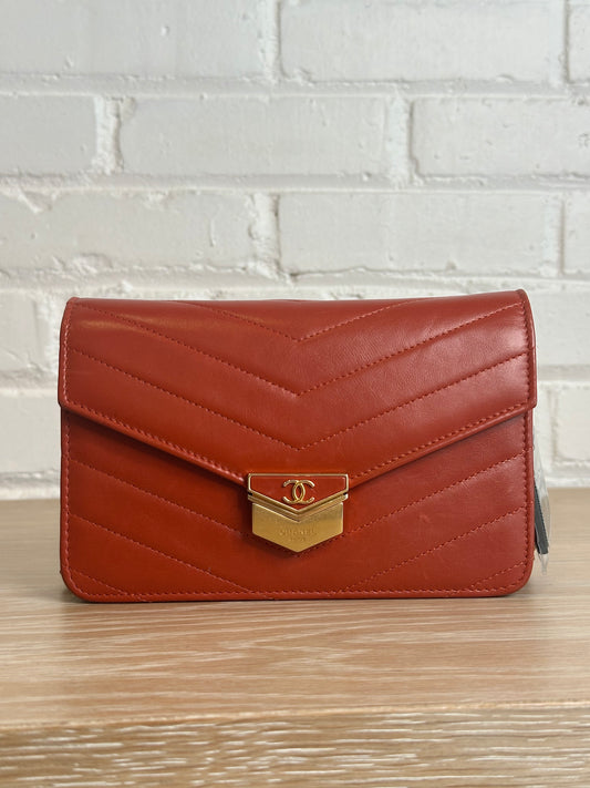 Chanel Medal Envelope WOC Calfskin Leather brick red