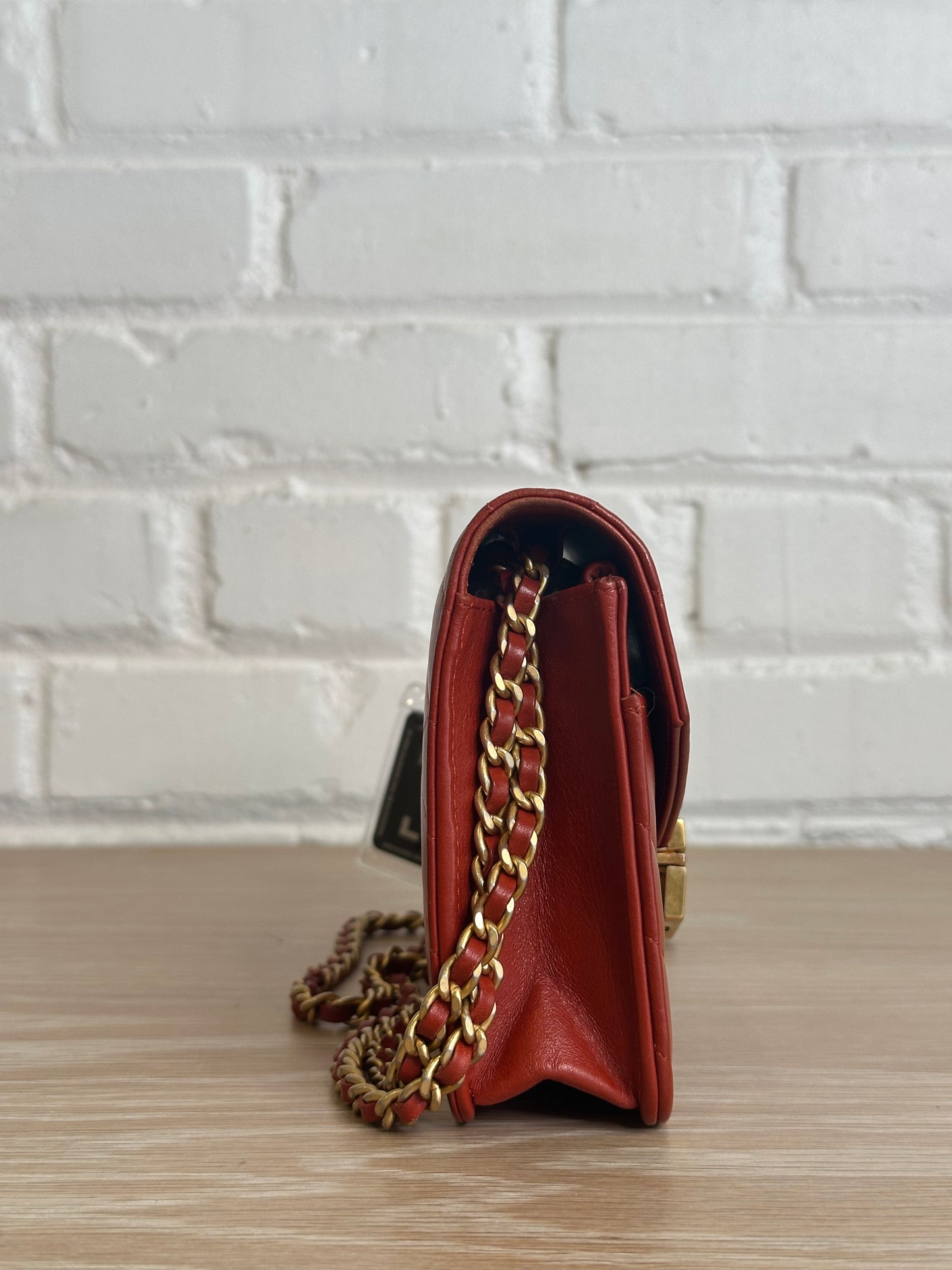 Chanel Medal Envelope WOC Calfskin Leather brick red
