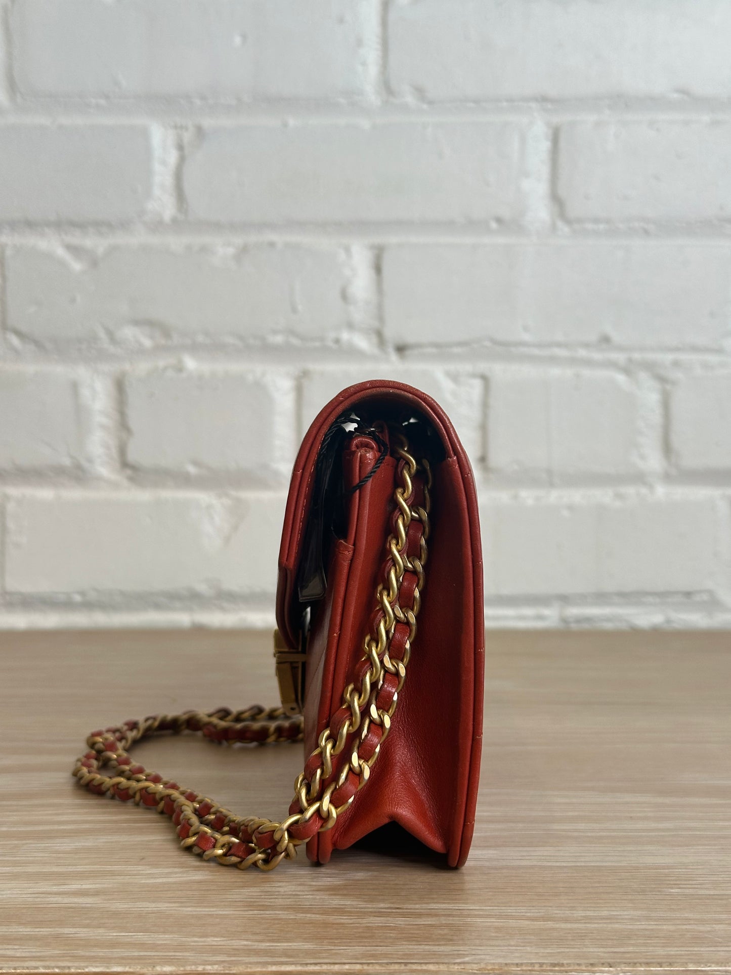 Chanel Medal Envelope WOC Calfskin Leather brick red