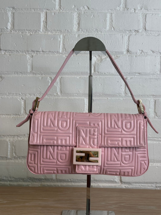 Fendi Logo Embossed Baguette Shoulder Bag, Pink