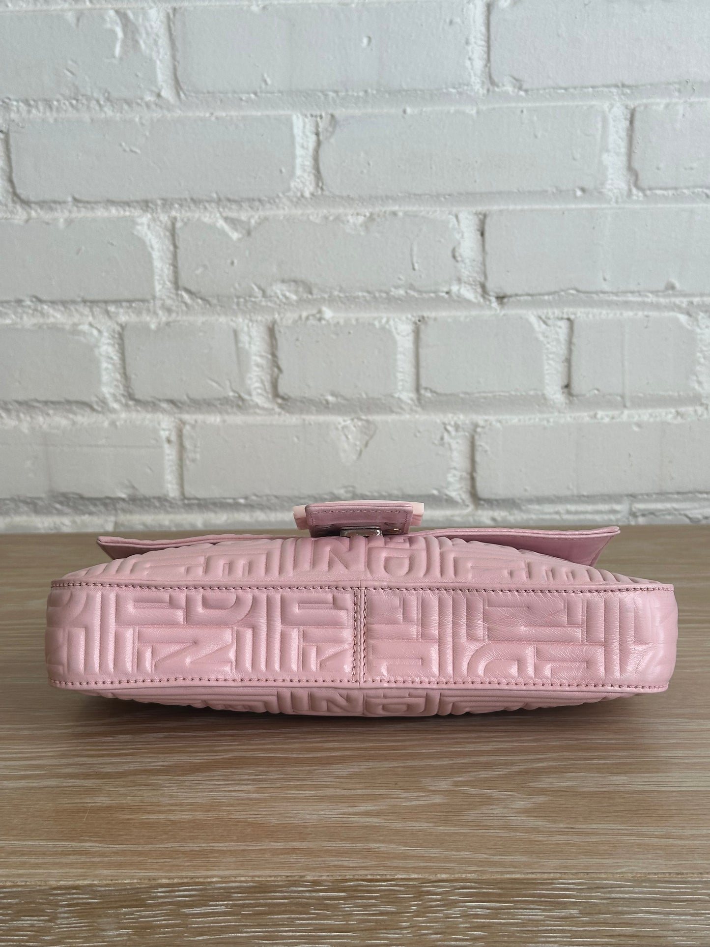 Fendi Logo Embossed Baguette Shoulder Bag, Pink