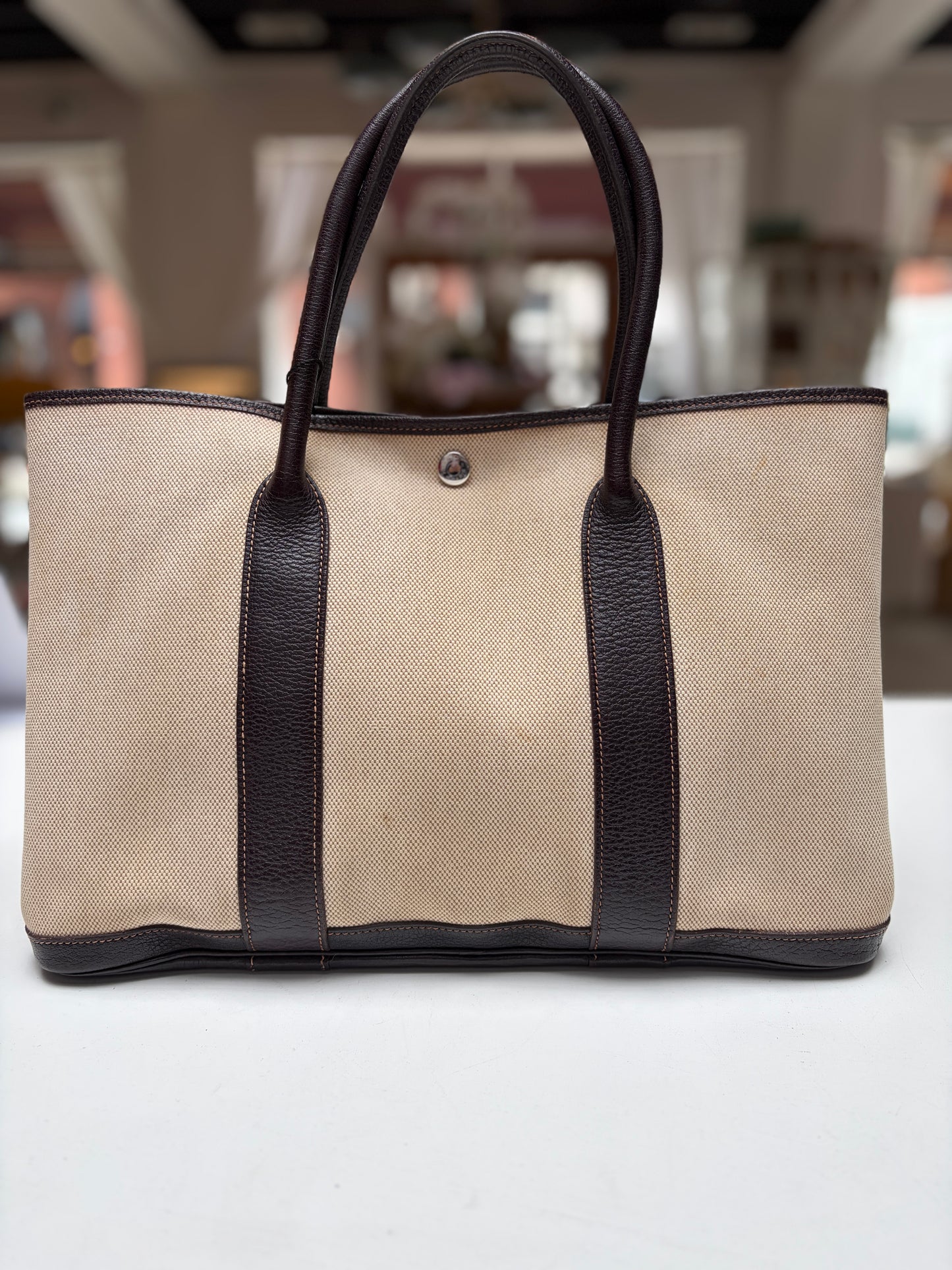 Hermes Garden Party 36 Beige Canvas