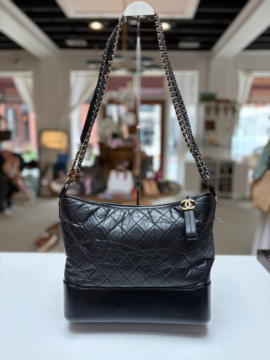 Chanel Large Gabrielle Black Quilted Hobo Calfskin