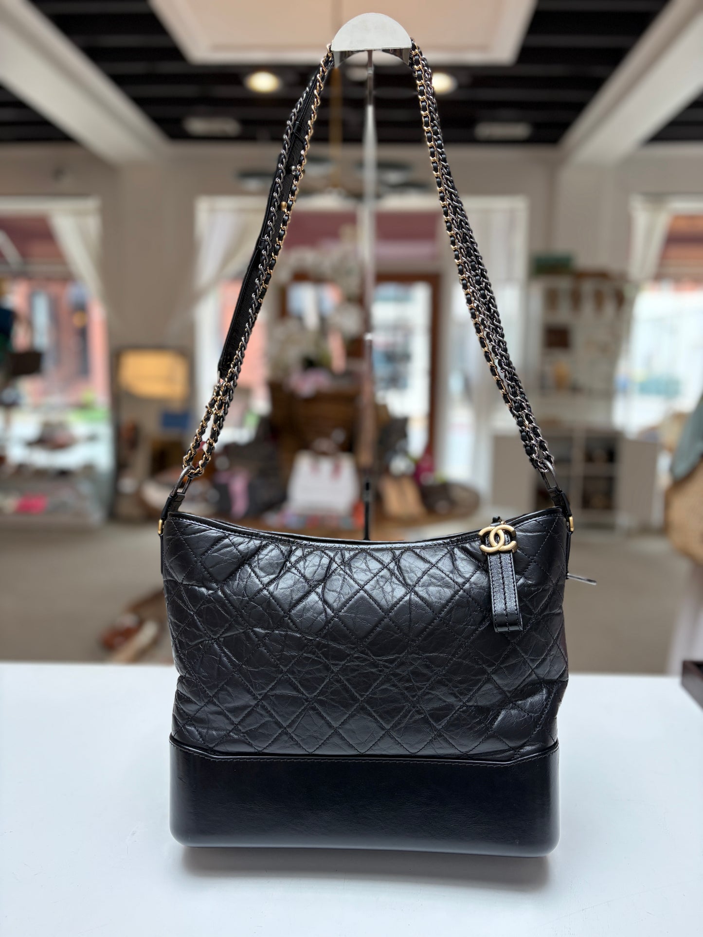 Chanel Large Gabrielle Black Quilted Hobo Calfskin