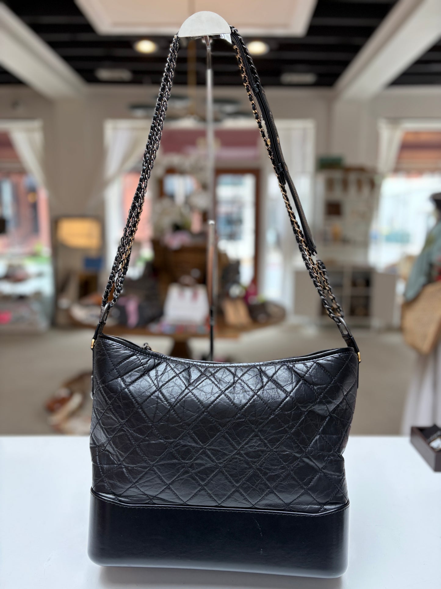 Chanel Large Gabrielle Black Quilted Hobo Calfskin