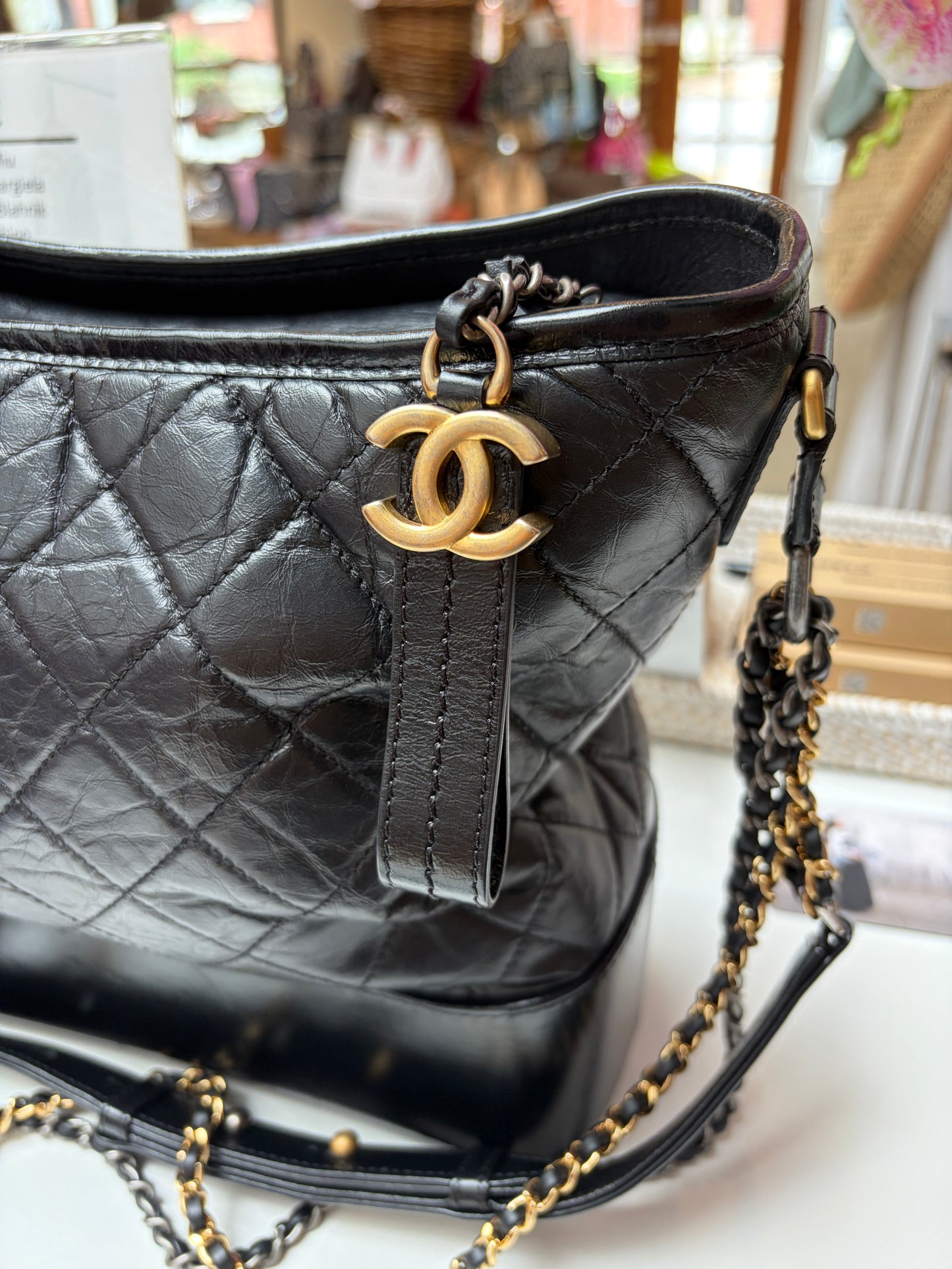 Chanel Large Gabrielle Black Quilted Hobo Calfskin