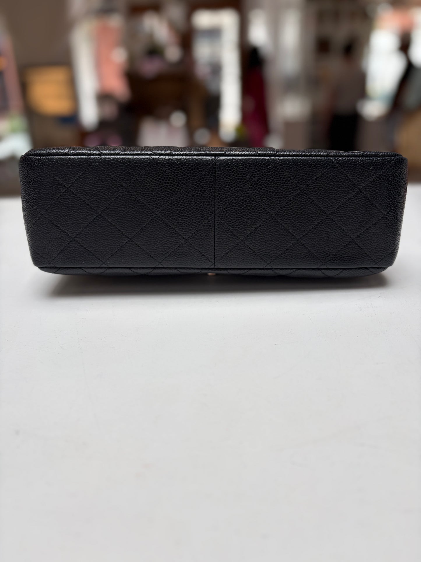 SOLD Chanel Classic Jumbo Double Flap Black Quilted Caviar Leather Shiny Silver Hardware