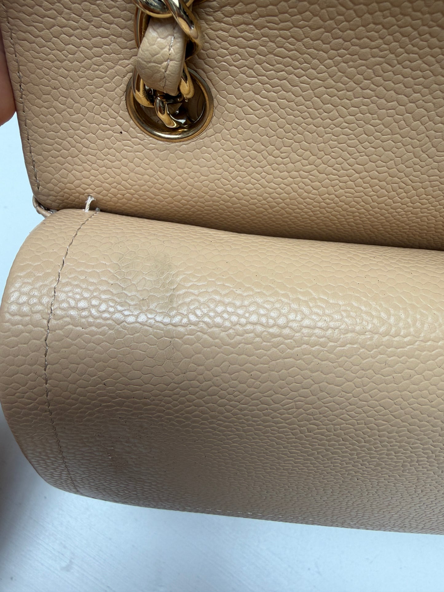 Chanel Classic Jumbo Double Flap Neutrals Quilted Caviar Leather Gold Hardware