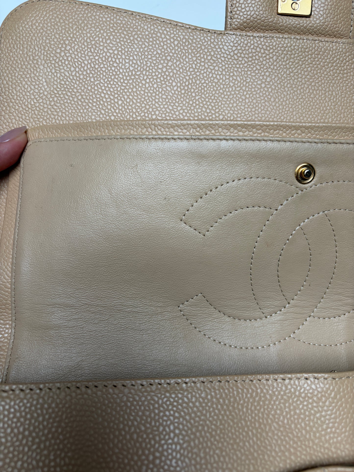 Chanel Classic Jumbo Double Flap Neutrals Quilted Caviar Leather Gold Hardware