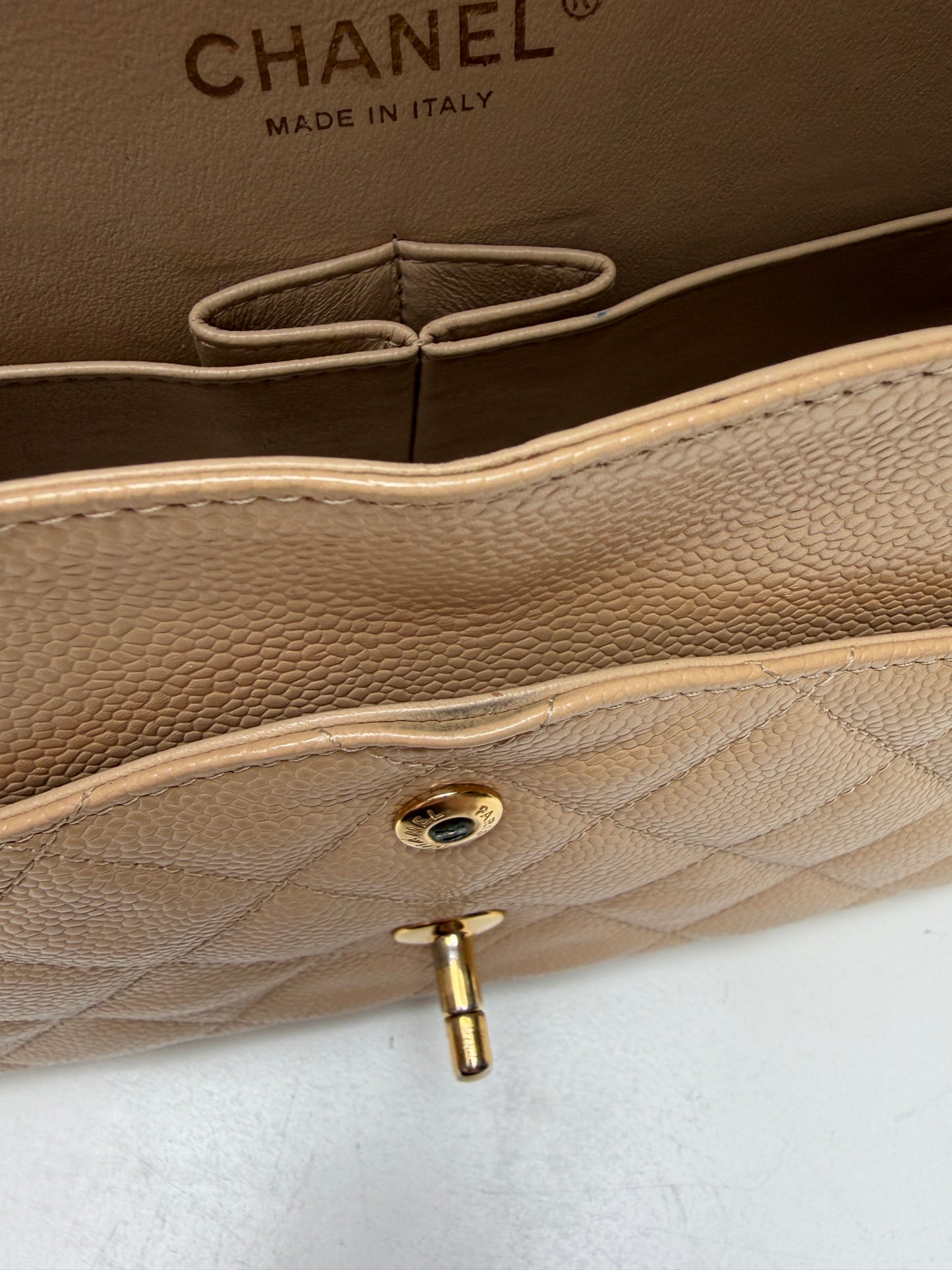 Chanel Classic Jumbo Double Flap Neutrals Quilted Caviar Leather Gold Hardware