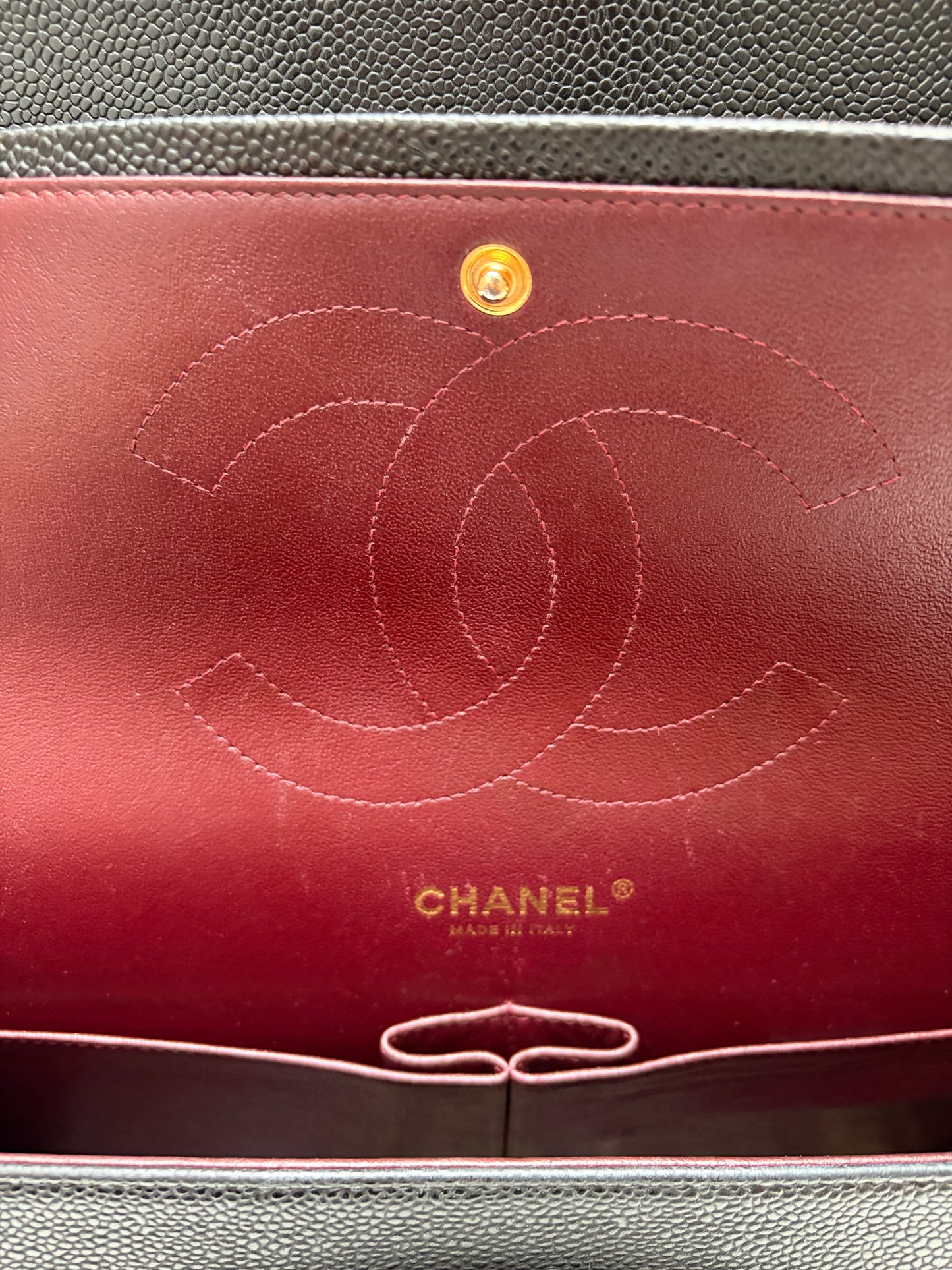 Chanel Classic Jumbo Double Flap Black Quilted Caviar Leather Gold Hardware