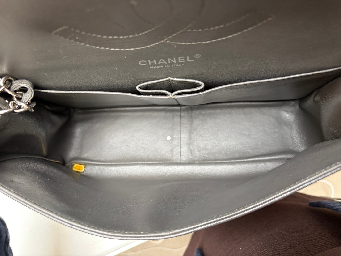 Chanel Classic Jumbo Double Flap Dove Grey Quilted Caviar Leather Shiny Silver Hardware