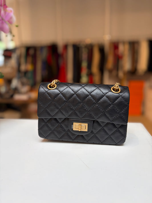 Chanel 2.55 Reissue Black Mini Matte Gold Hardware