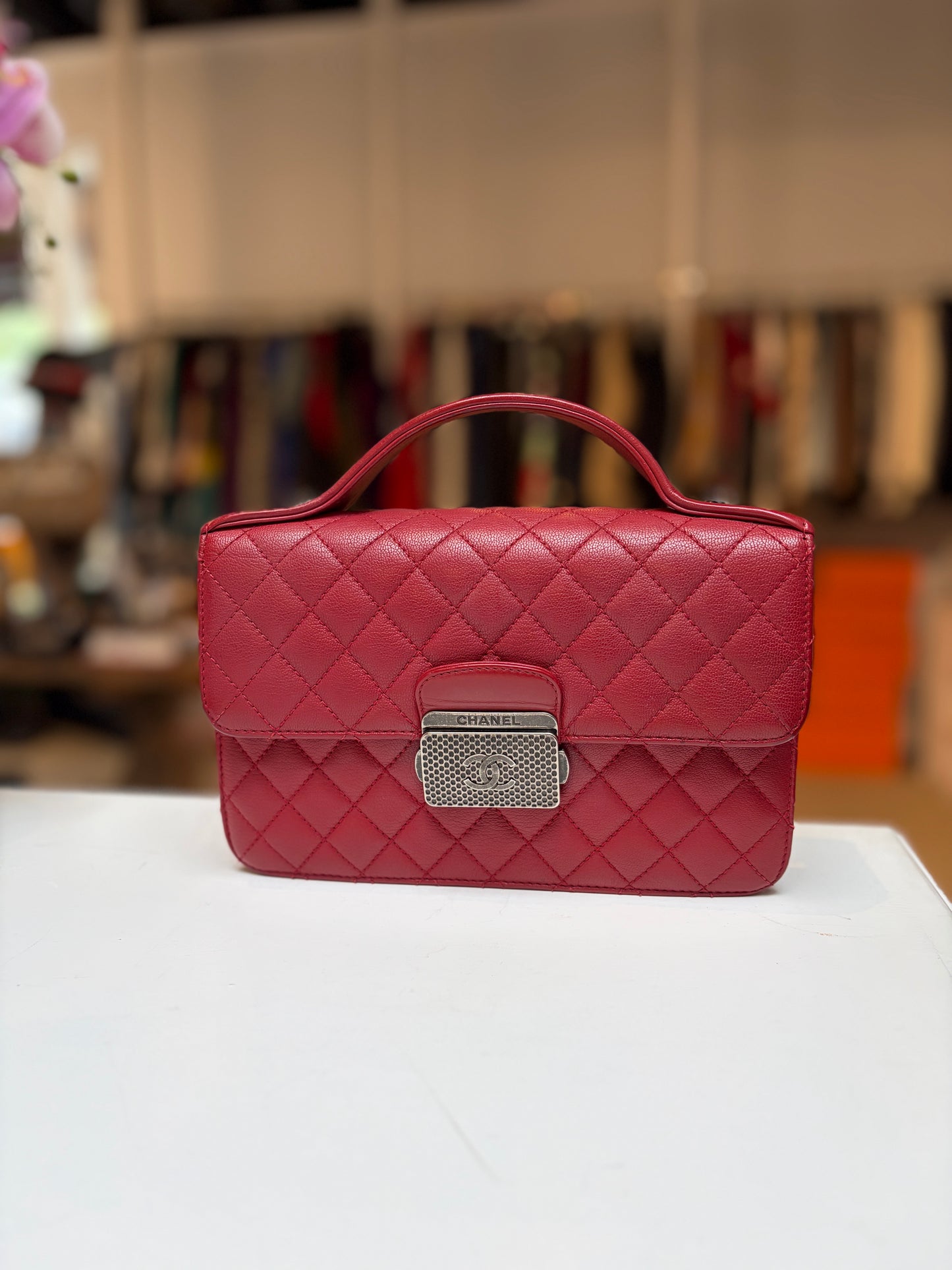 Chanel Top Handle University Maltelasse Red