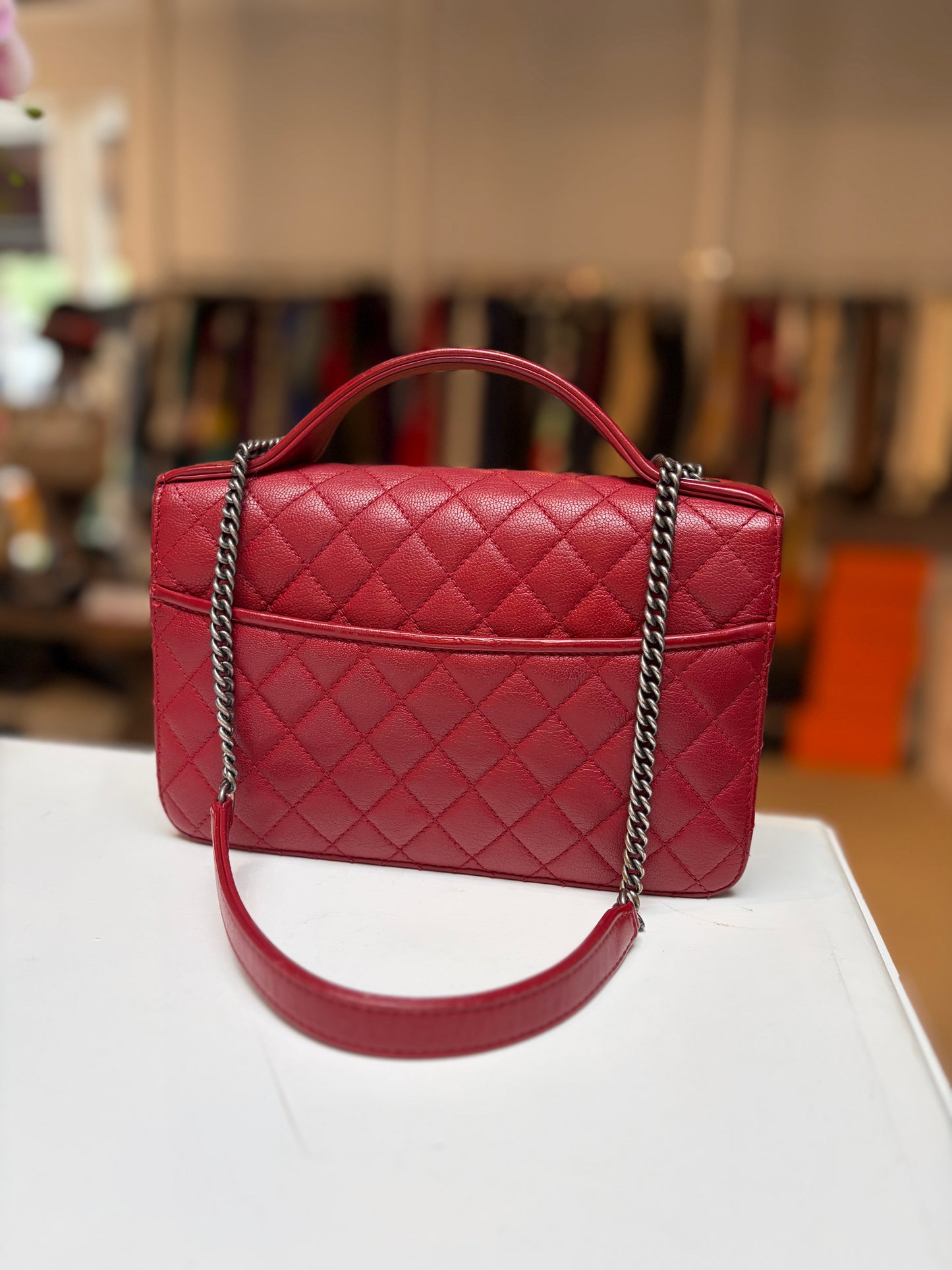Chanel Top Handle University Maltelasse Red