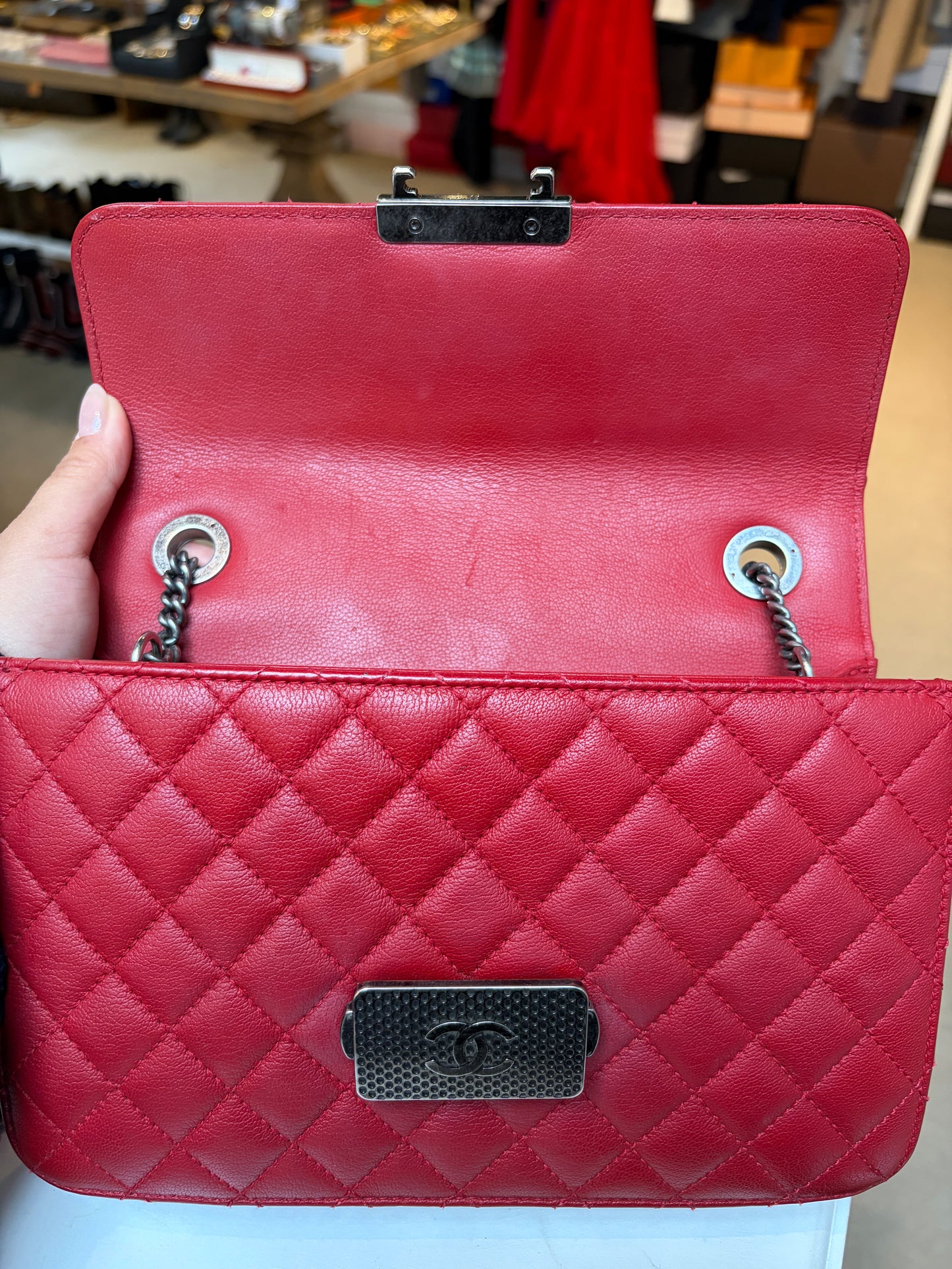Chanel Top Handle University Maltelasse Red