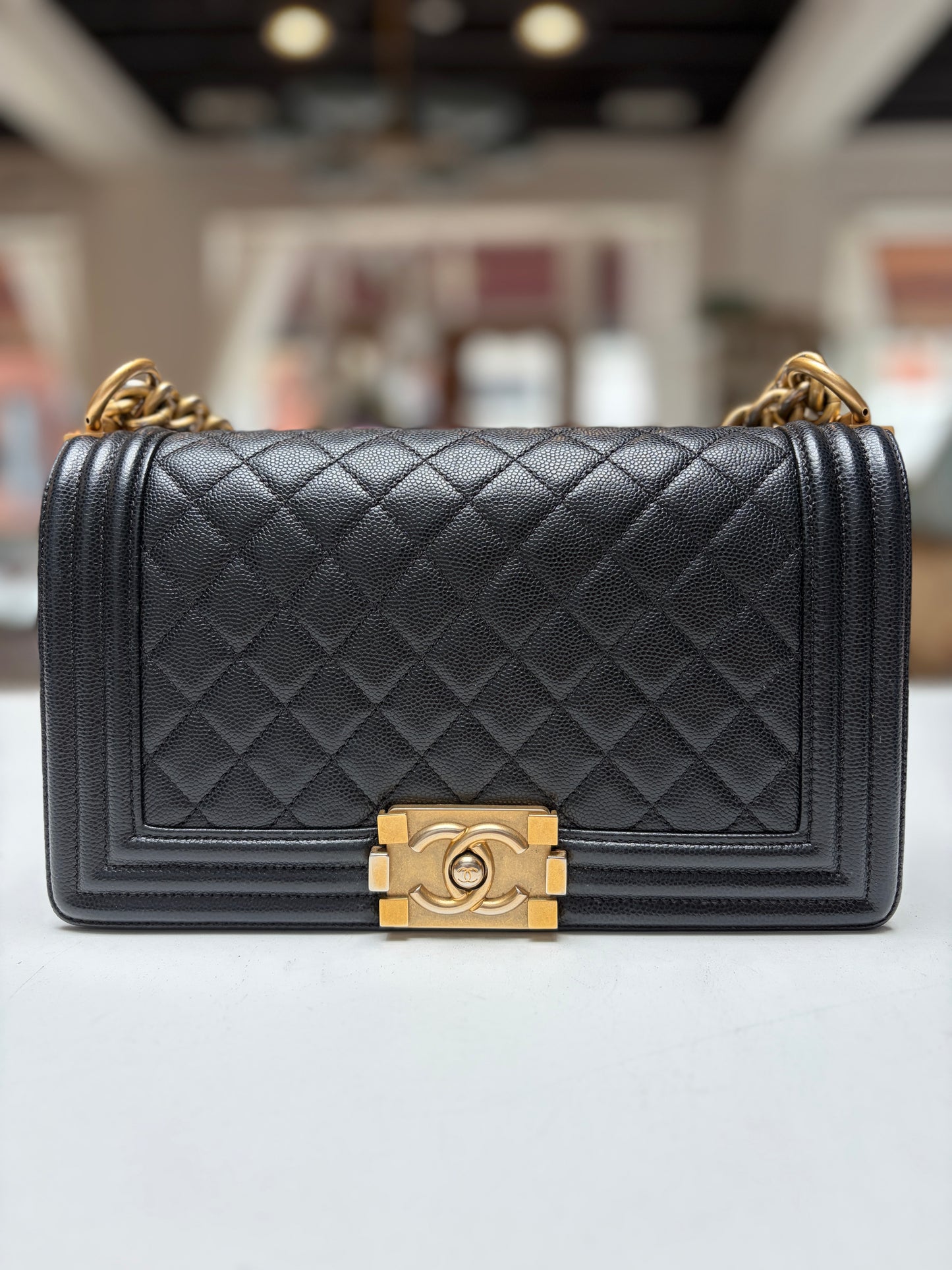 Chanel Black Caviar Leather Medium Boy Bag Gold Hardware