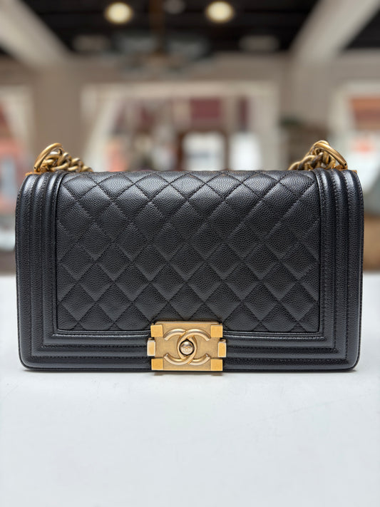 Chanel Black Caviar Leather Medium Boy Bag Gold Hardware