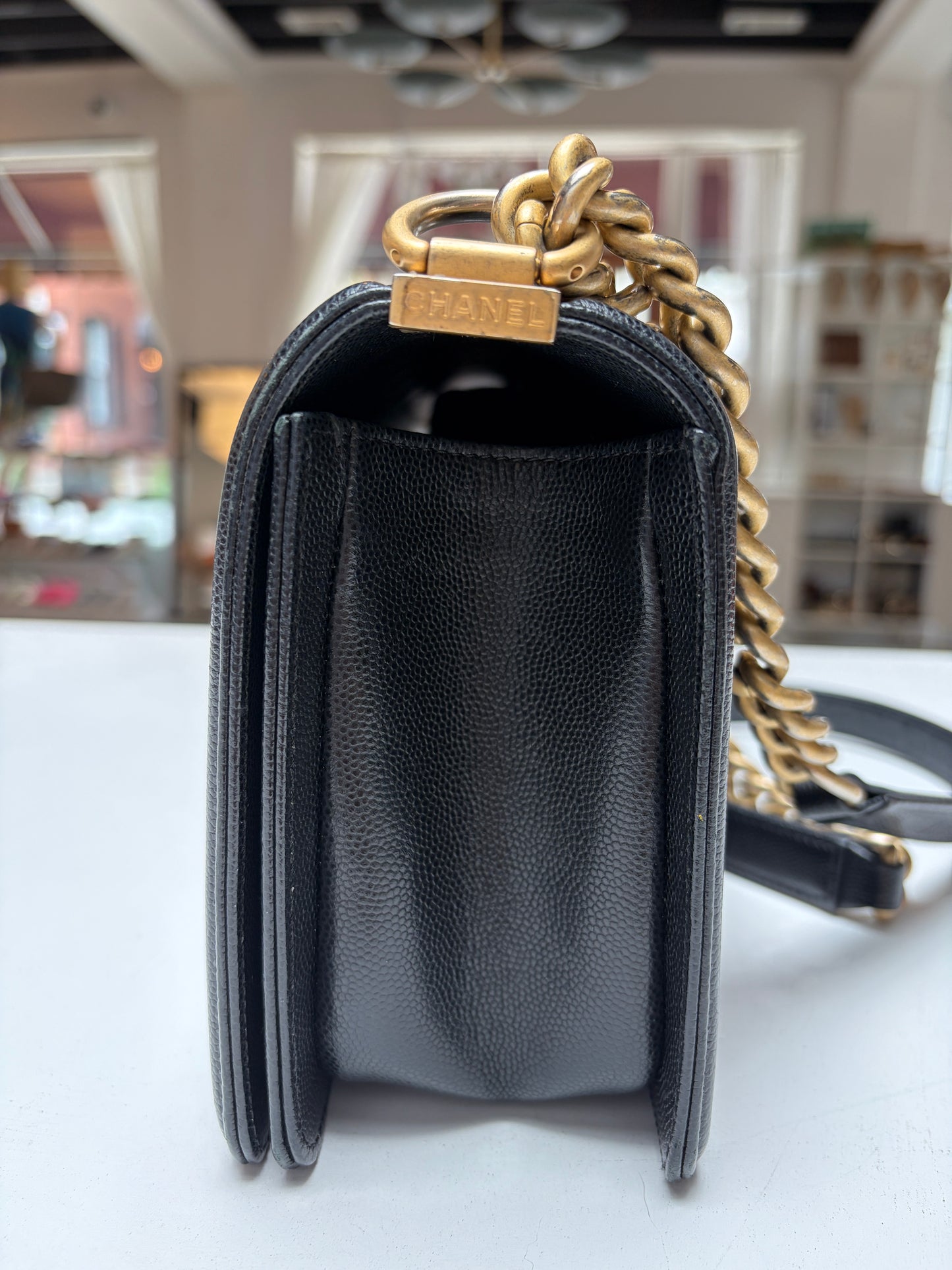 Chanel Black Caviar Leather Medium Boy Bag Gold Hardware