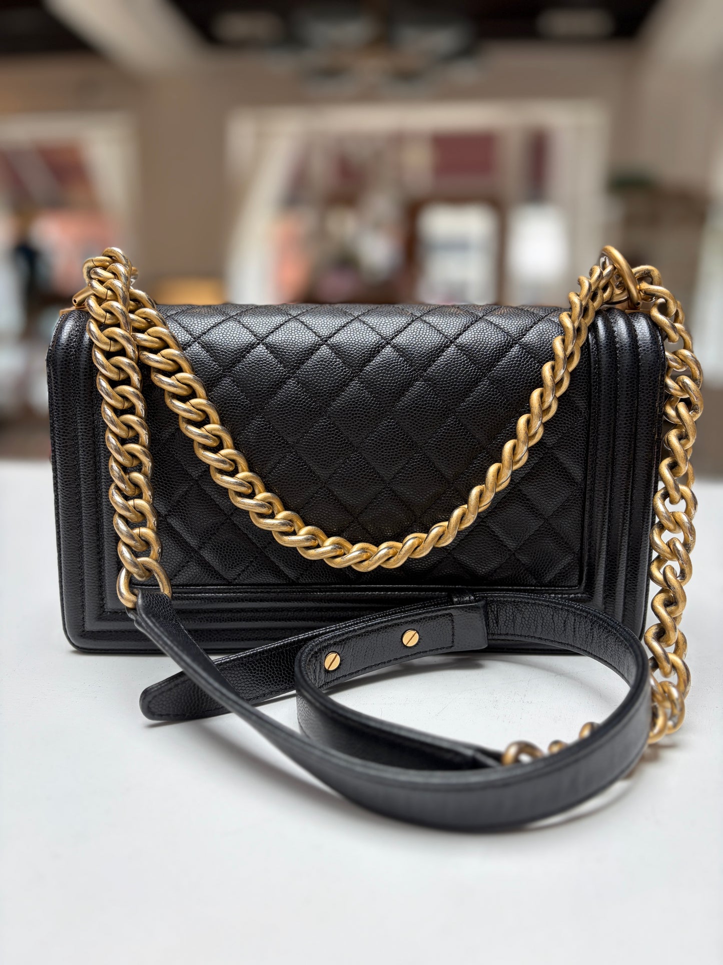 Chanel Black Caviar Leather Medium Boy Bag Gold Hardware
