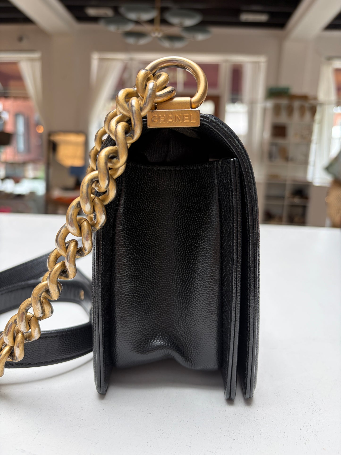 Chanel Black Caviar Leather Medium Boy Bag Gold Hardware