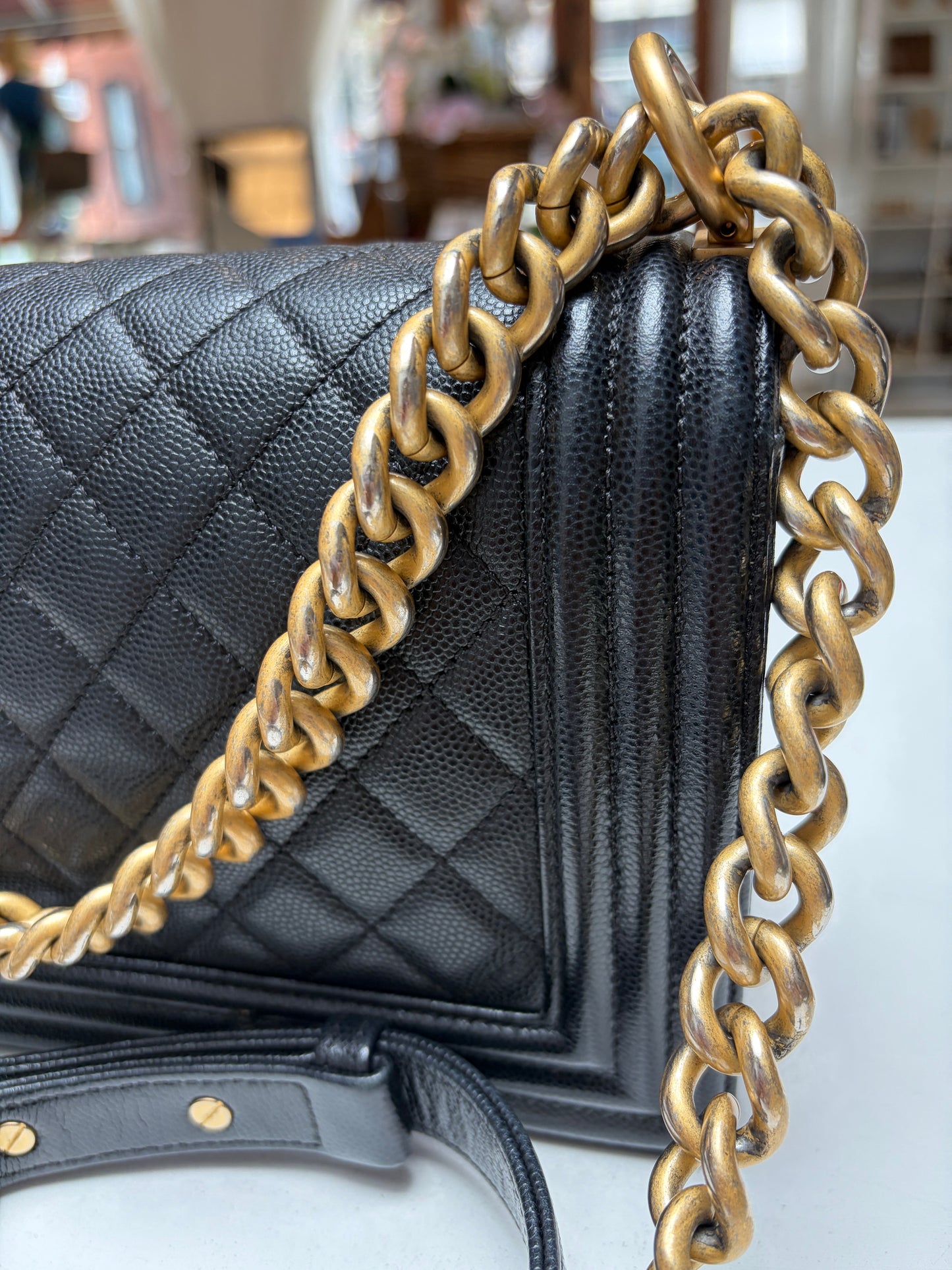 Chanel Black Caviar Leather Medium Boy Bag Gold Hardware