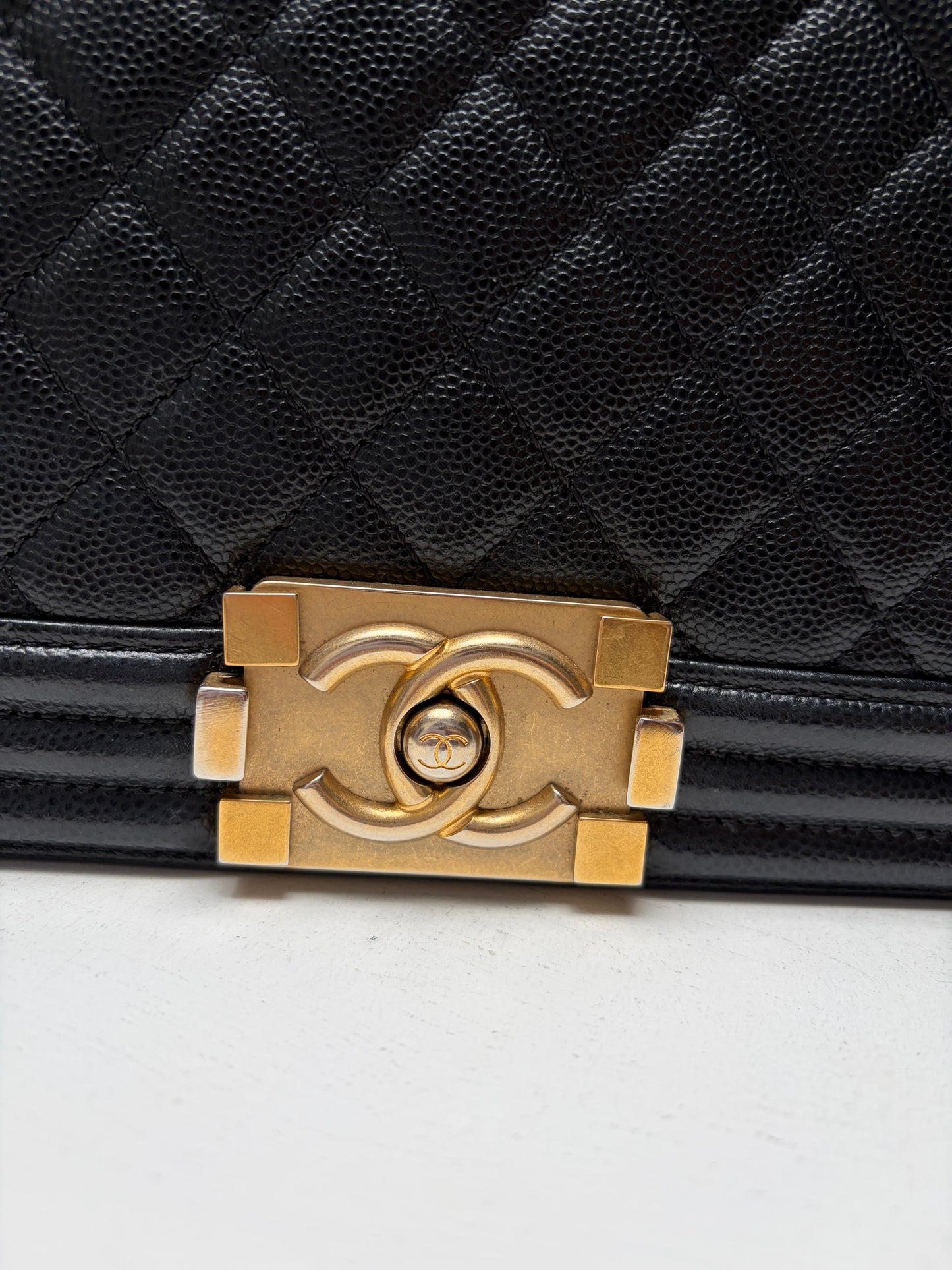 Chanel Black Caviar Leather Medium Boy Bag Gold Hardware