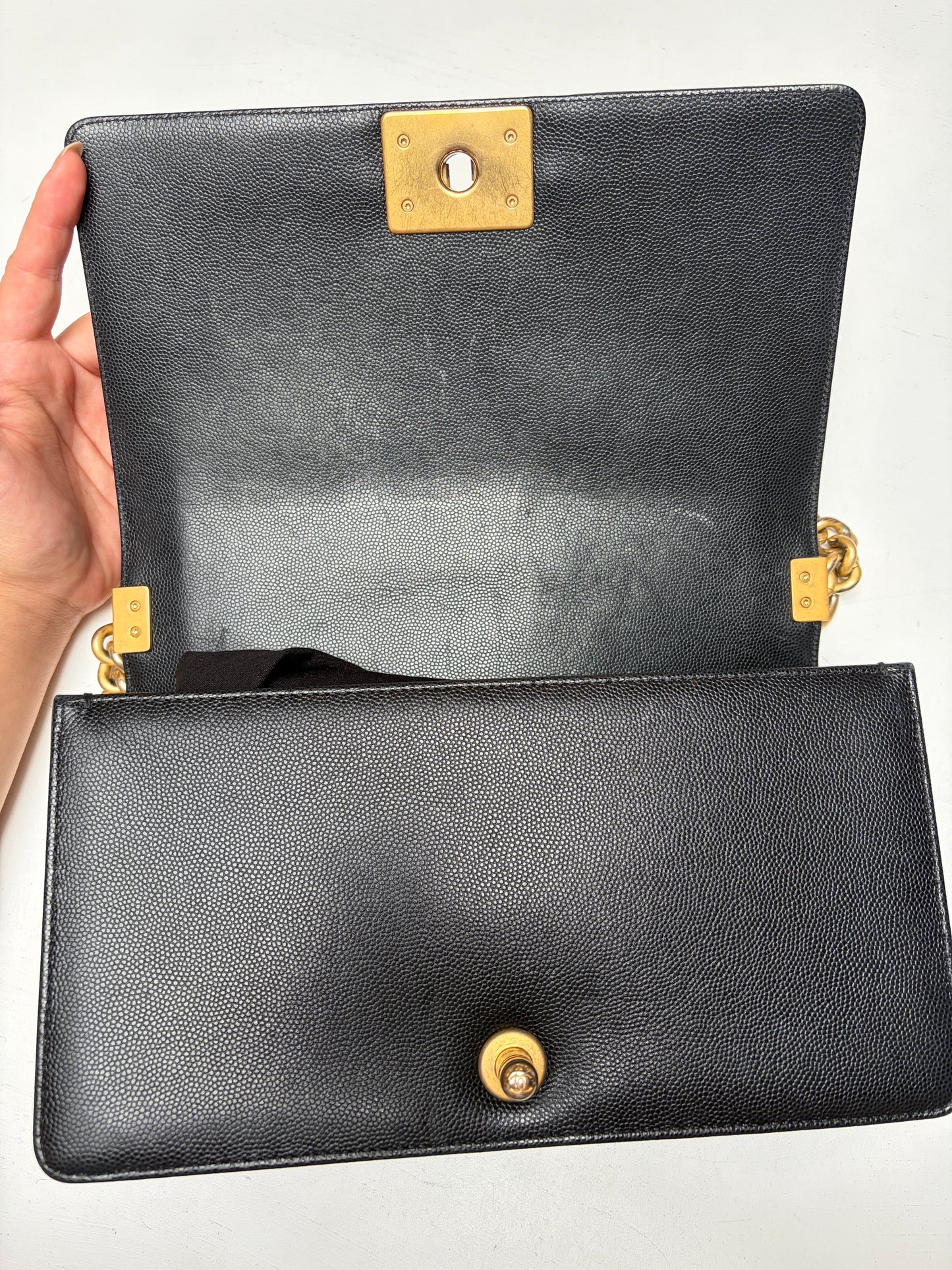 Chanel Black Caviar Leather Medium Boy Bag Gold Hardware