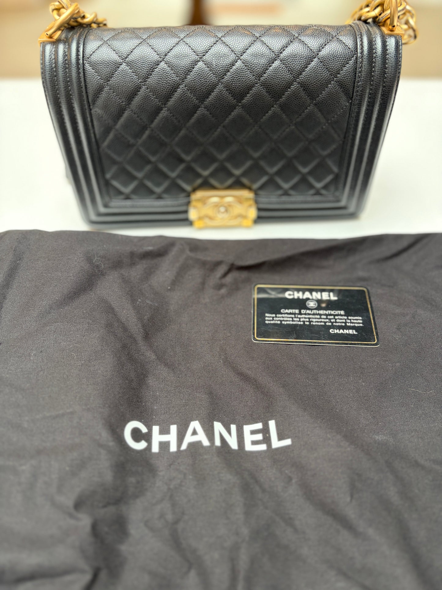 Chanel Black Caviar Leather Medium Boy Bag Gold Hardware