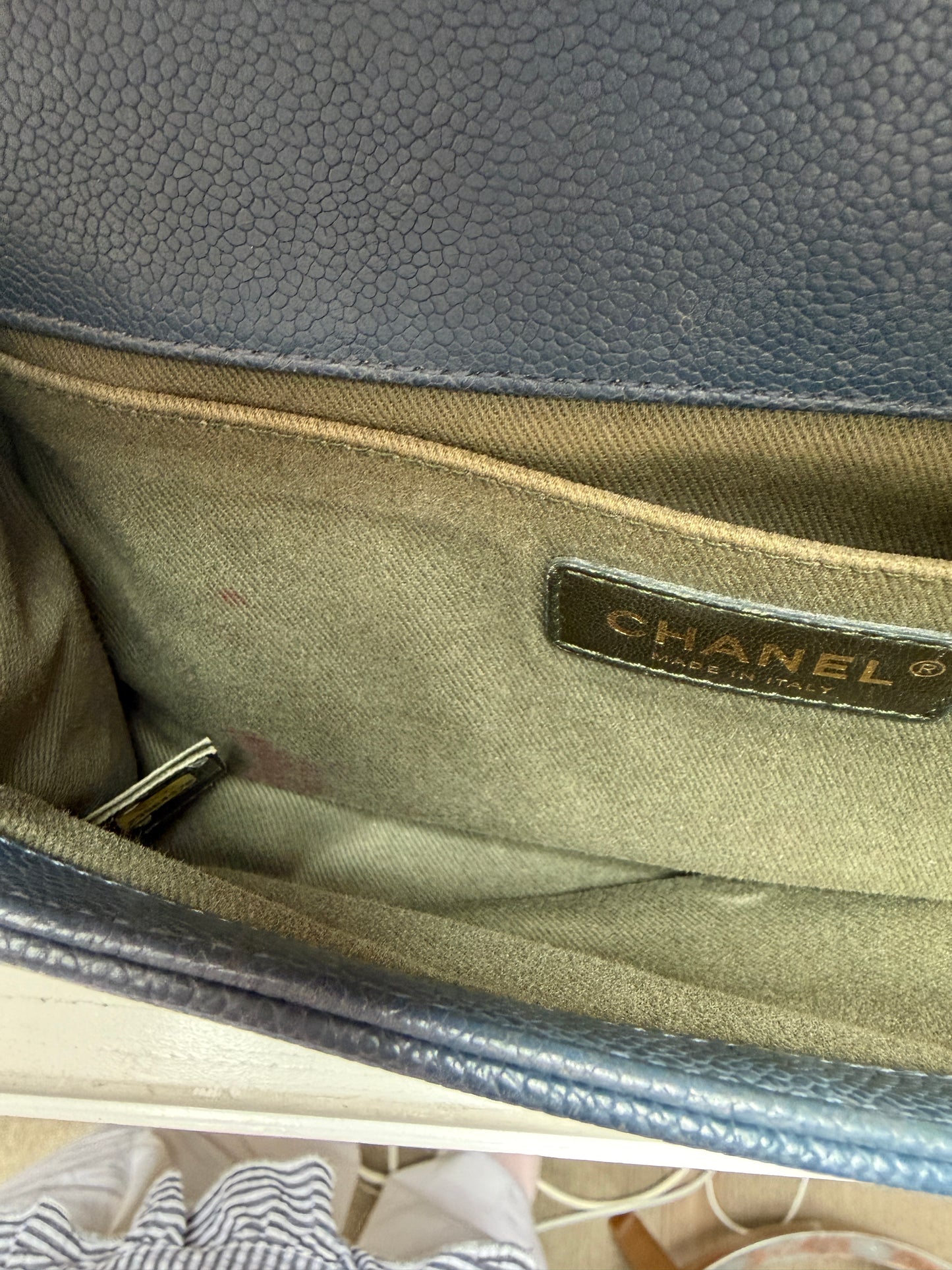 Chanel Blue Jean Caviar Leather Medium Boy Bag Gold Hardware