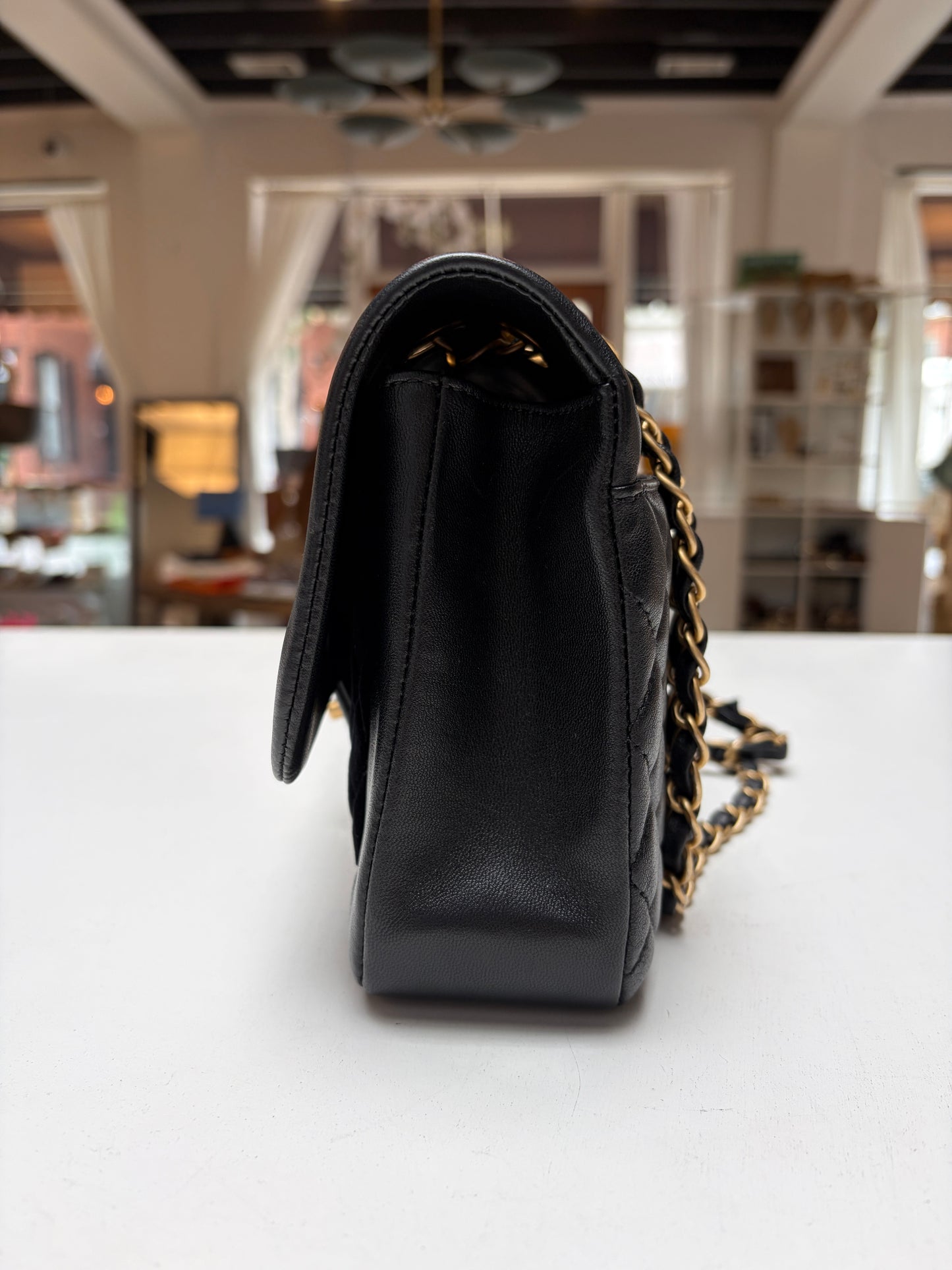 Chanel Paris Mademoiselle Black Metallic Lambskin Velvet Gold Hardware