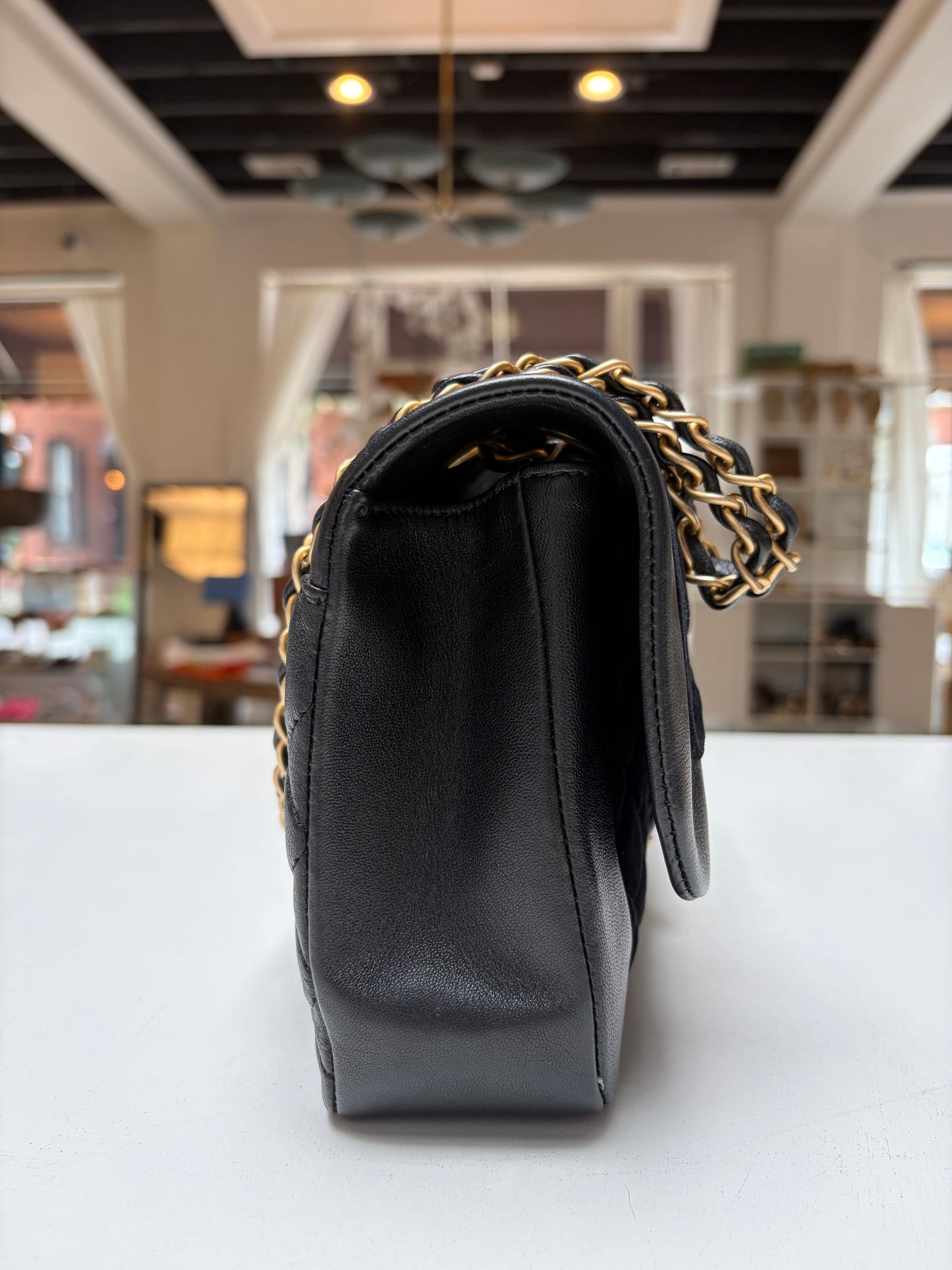 Chanel Paris Mademoiselle Black Metallic Lambskin Velvet Gold Hardware