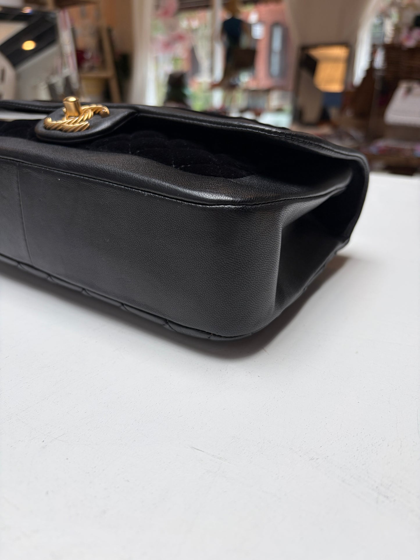 Chanel Paris Mademoiselle Black Metallic Lambskin Velvet Gold Hardware