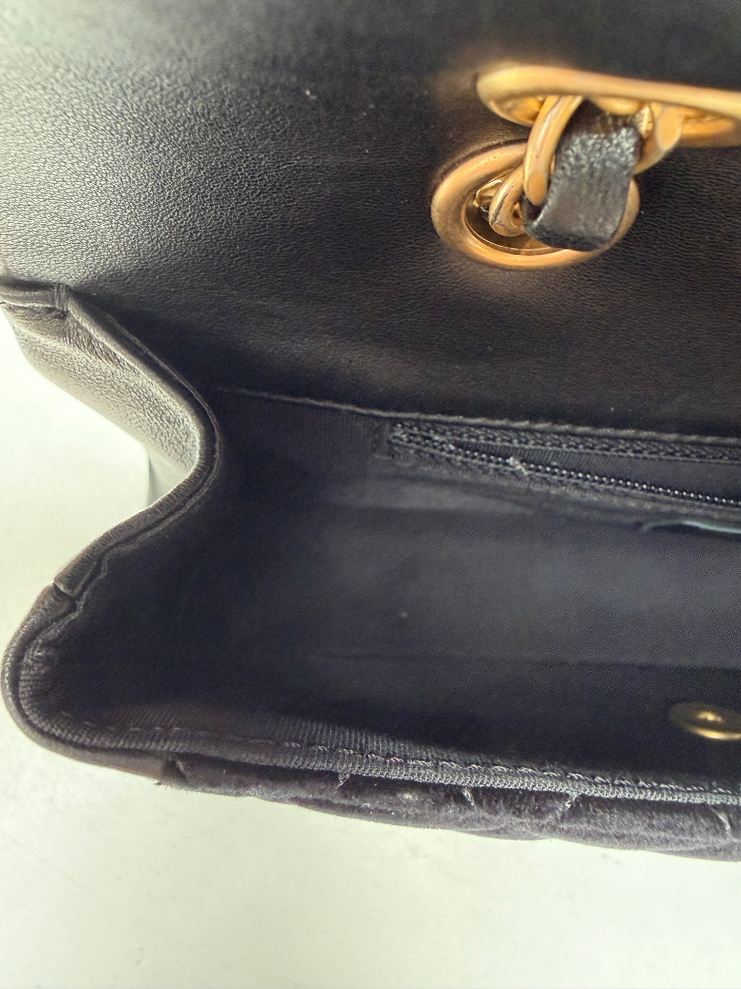 Chanel Paris Mademoiselle Black Metallic Lambskin Velvet Gold Hardware