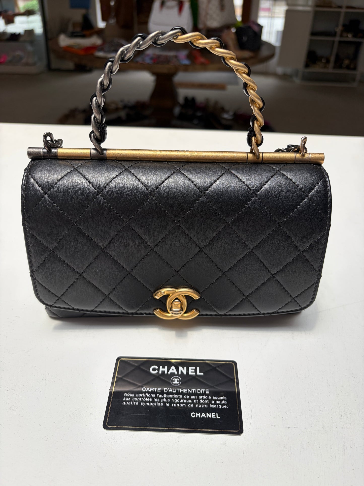 Chanel Small Black Quilted Lambskin La Parisienne
