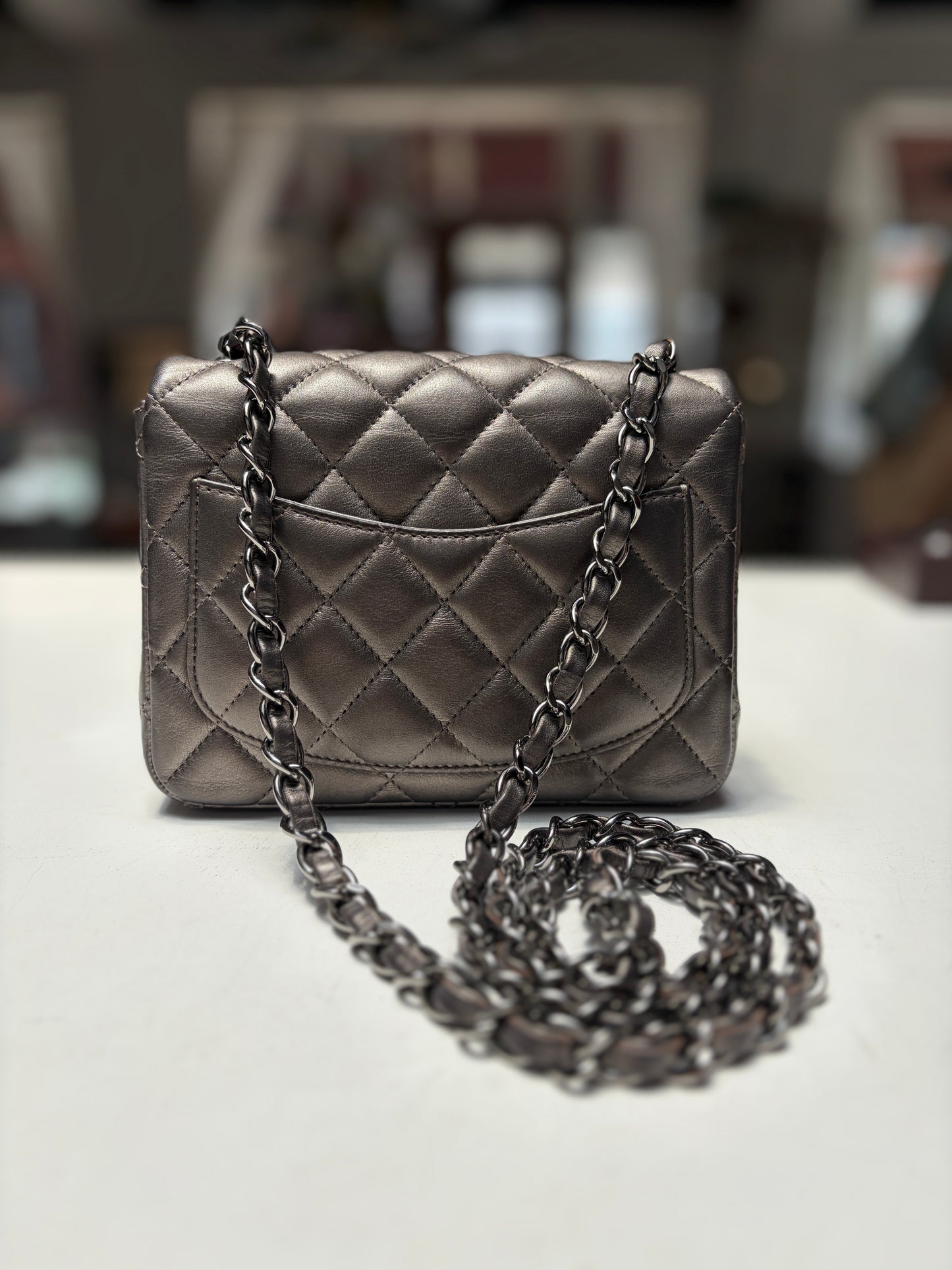 Chanel Square Mini Metallic Silver