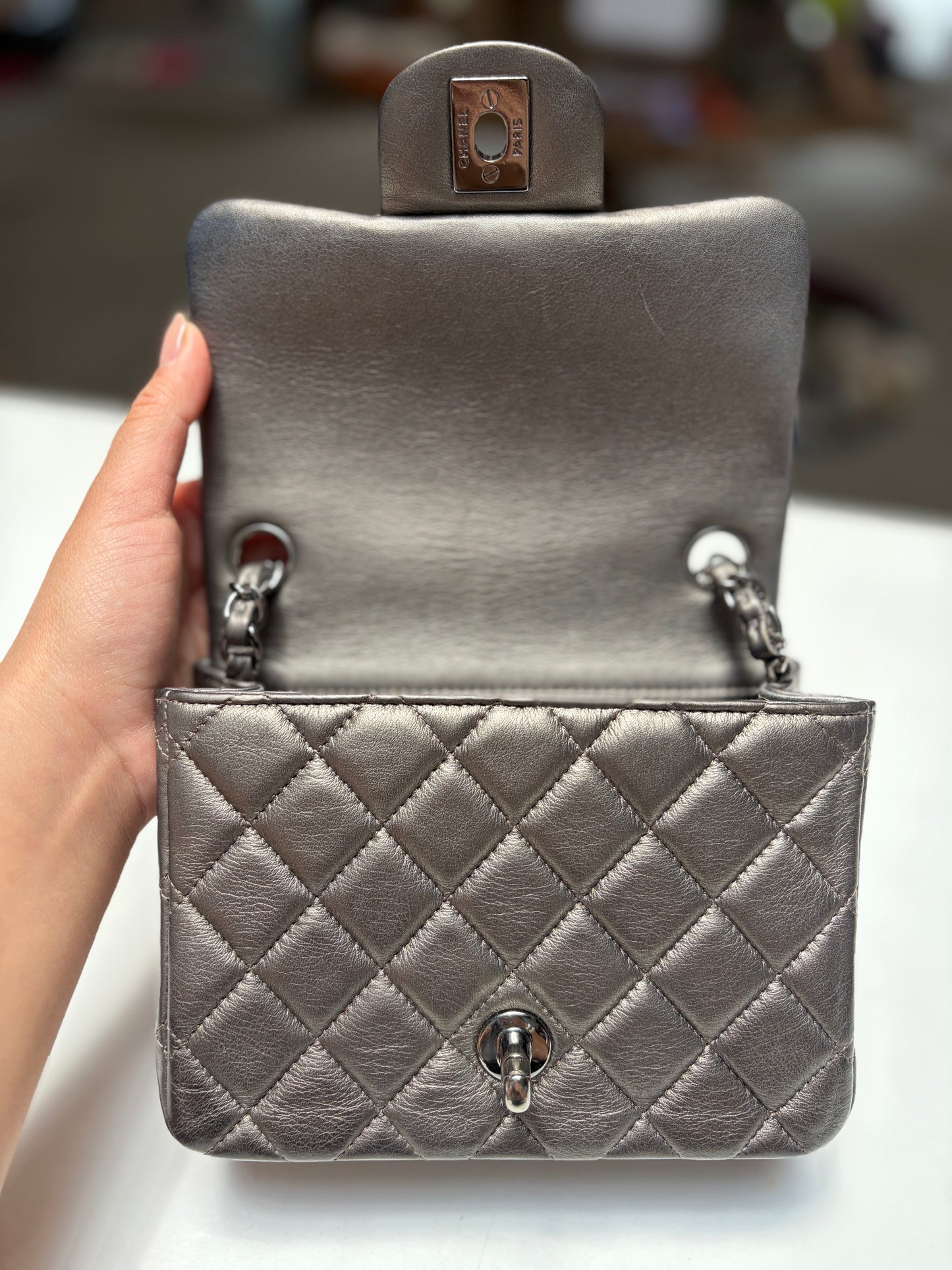 Chanel Square Mini Metallic Silver