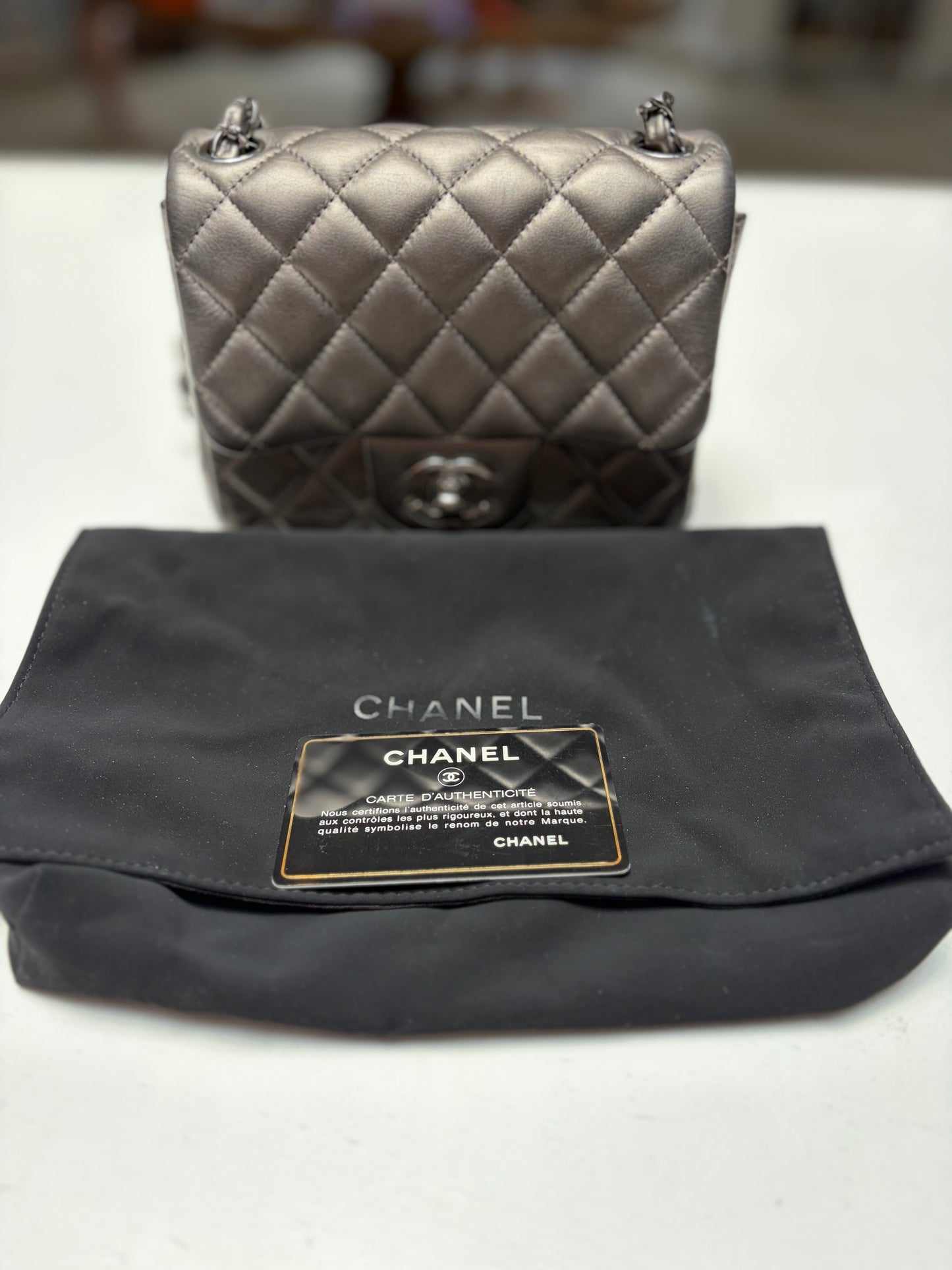 Chanel Square Mini Metallic Silver